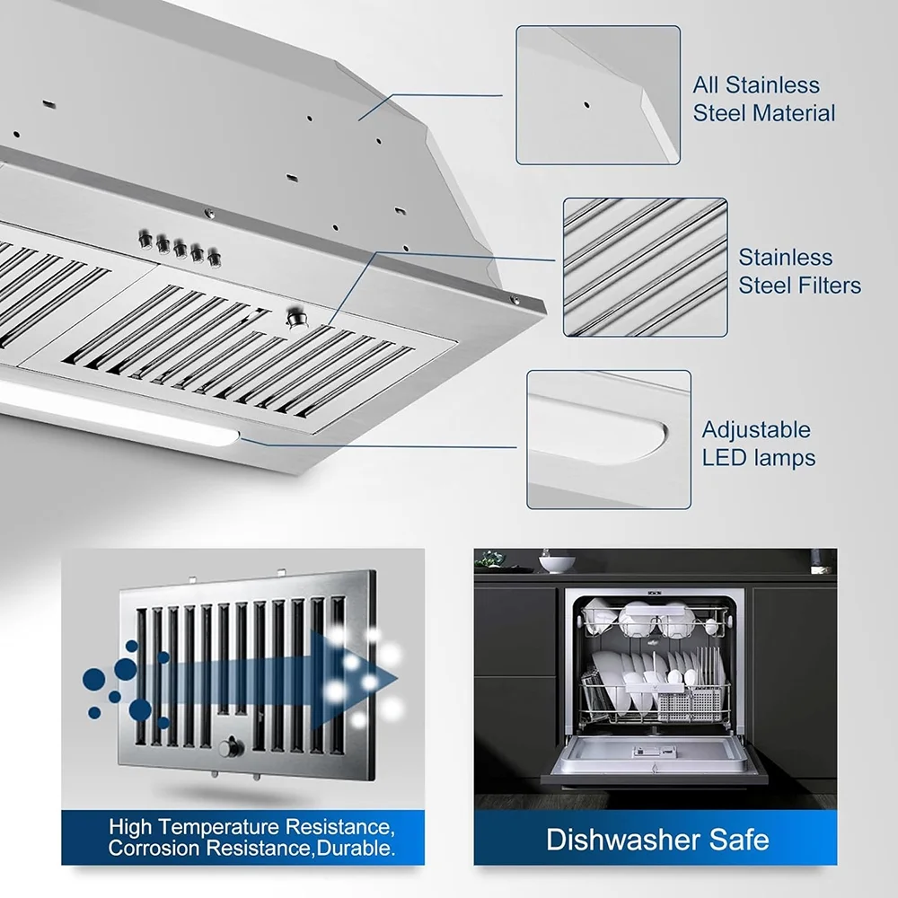 AMZCHEF Range Hood 30 inch Insert Stainless Steel with 9 Speed Fan 900 CFM Kitchen Vent Hood