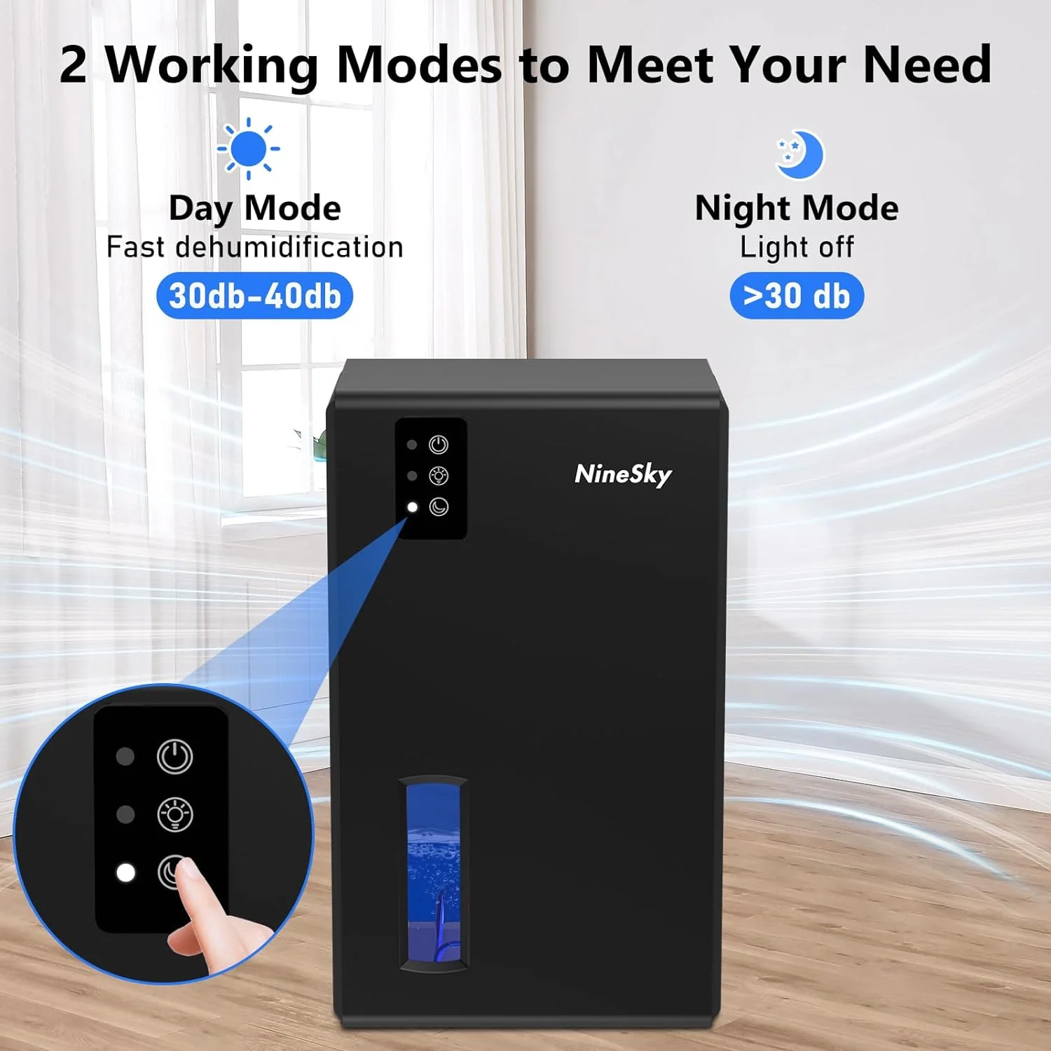 Dehumidifier for Home, 95 OZ Water Tank, (800 sq.ft) Dehumidifiers for Bathroom, Bedroom with Auto Shut Off, 7 Colors LED Light (Black)