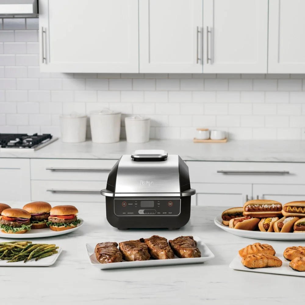 Foodi 6-in-1 Countertop Indoor Grill with 4-quart Air Fryer, Roast, Bake, Broil, Dehydrate - Black/Stainless Steel