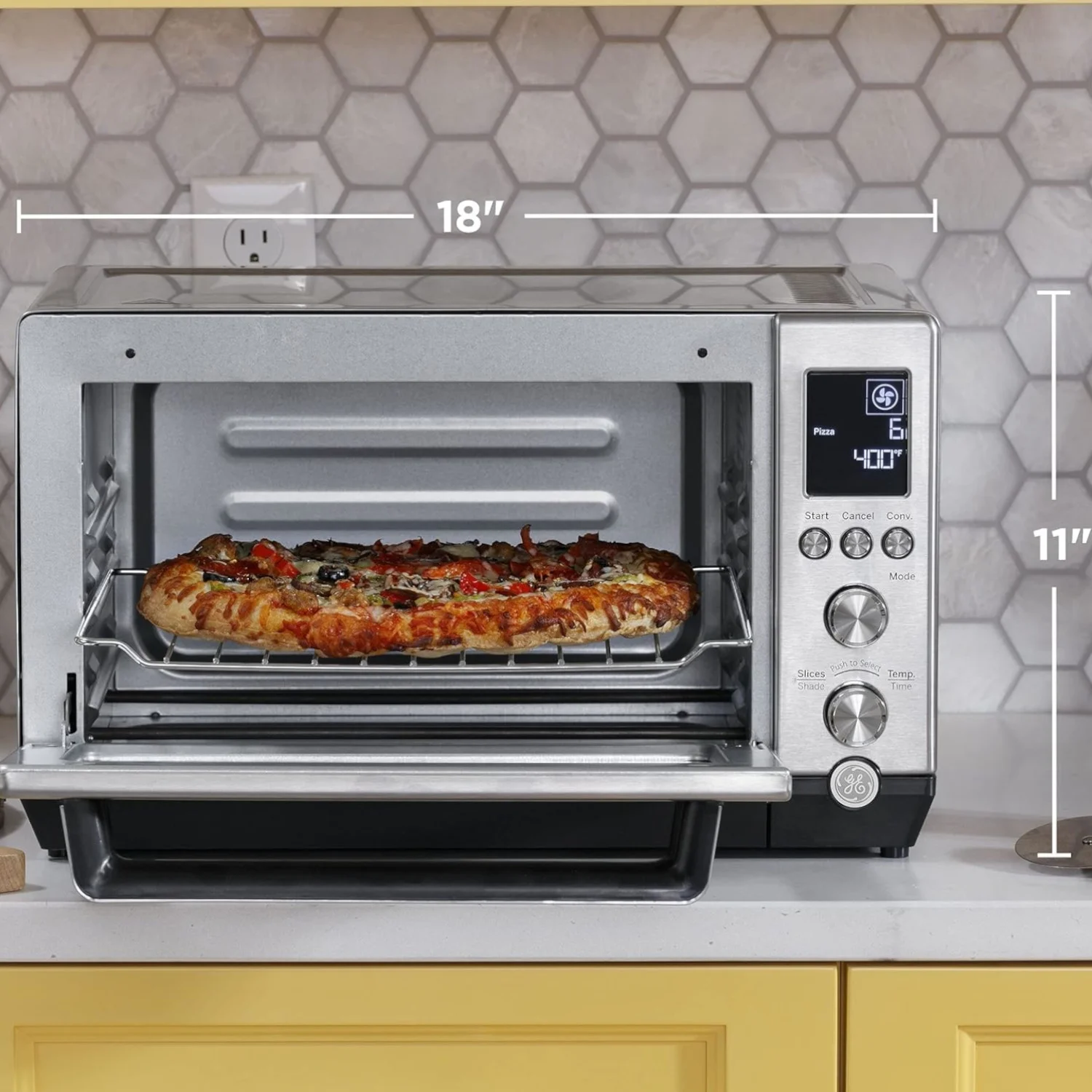GE - Quartz 6-Slice Toaster Oven with Convection Bake - Stainless Steel