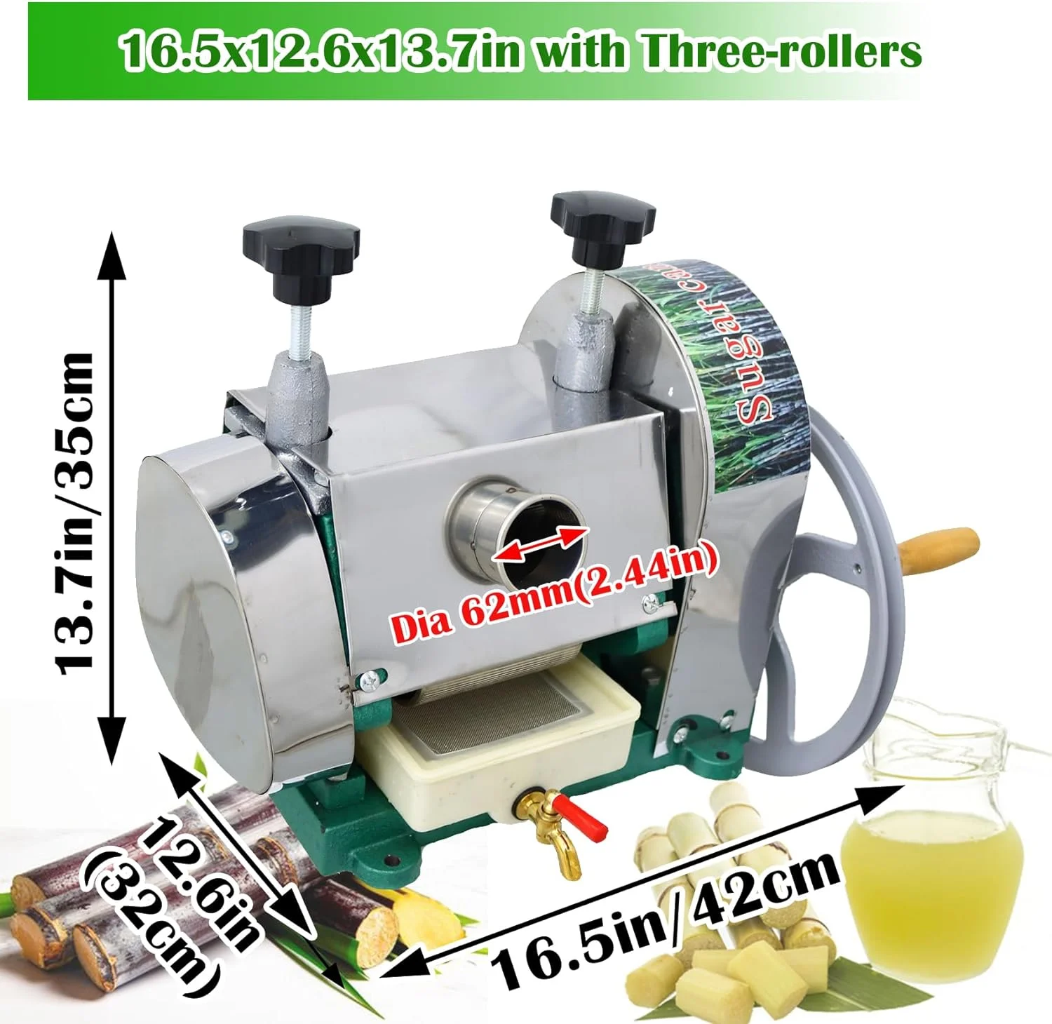 Commercial Manual Sugar Cane Ginger Press Juicer Wooden Case