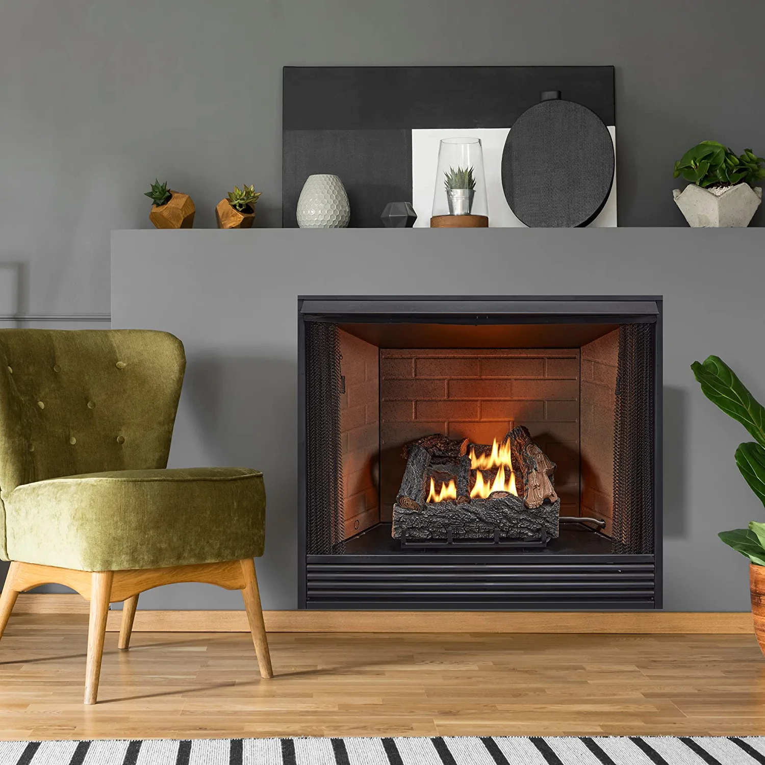 Hearth Sense Vent less Dual Fuel Gas Log Set -18 in., 30,000 BTU, Manual Control - Model# VFL18M