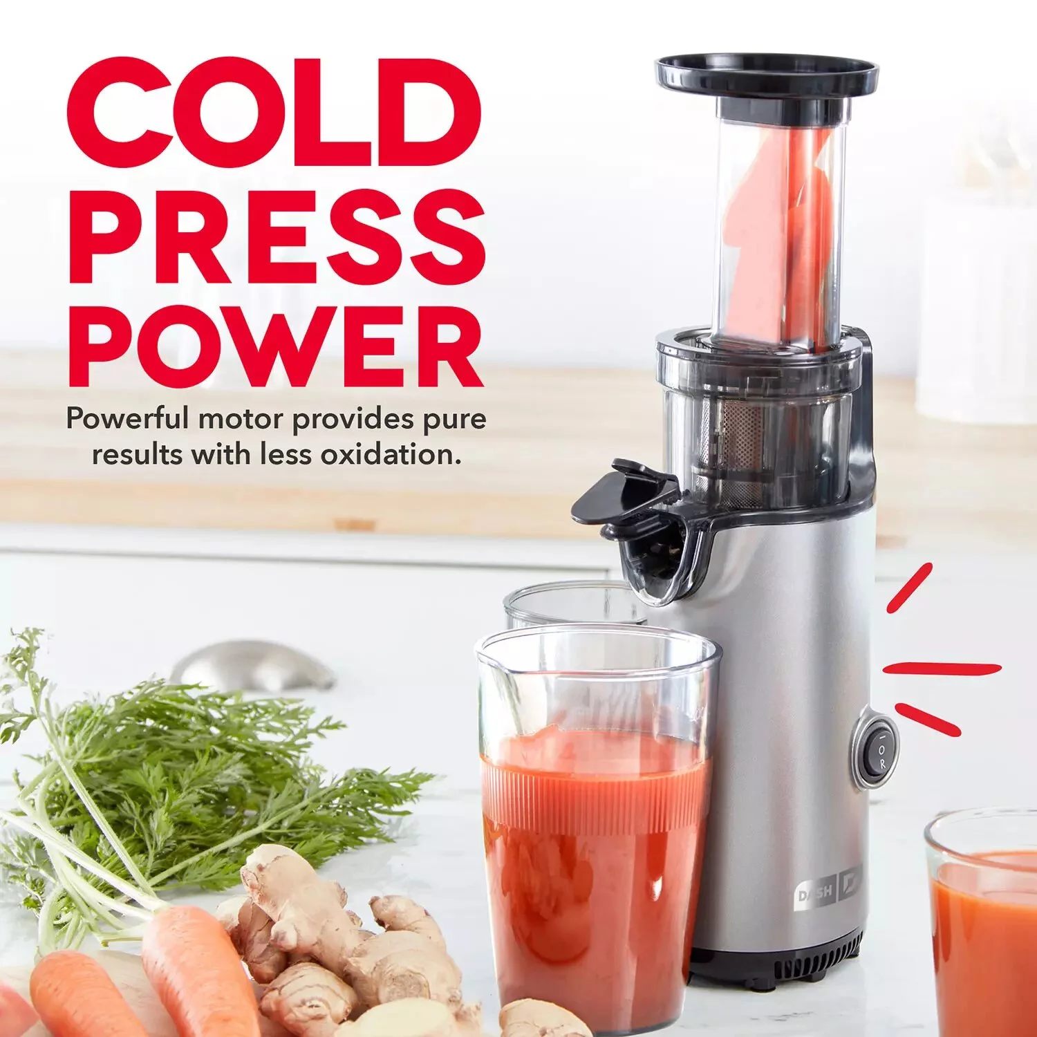 Dash Compact Masticating Slow Juicer, Easy to Clean Cold Press Juicer with Brush, Pulp Measuring Cup and Juice Recipe Guide - Graphite