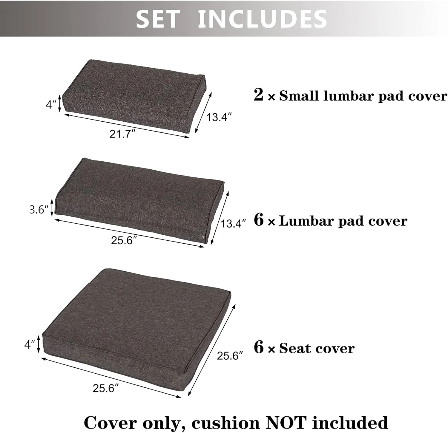 Kinbor Patio Furniture Cushion Replacement Covers for 7pcs Outdoor Sofa Set,Washable Patio Cushion Slipcovers, Dark Gray