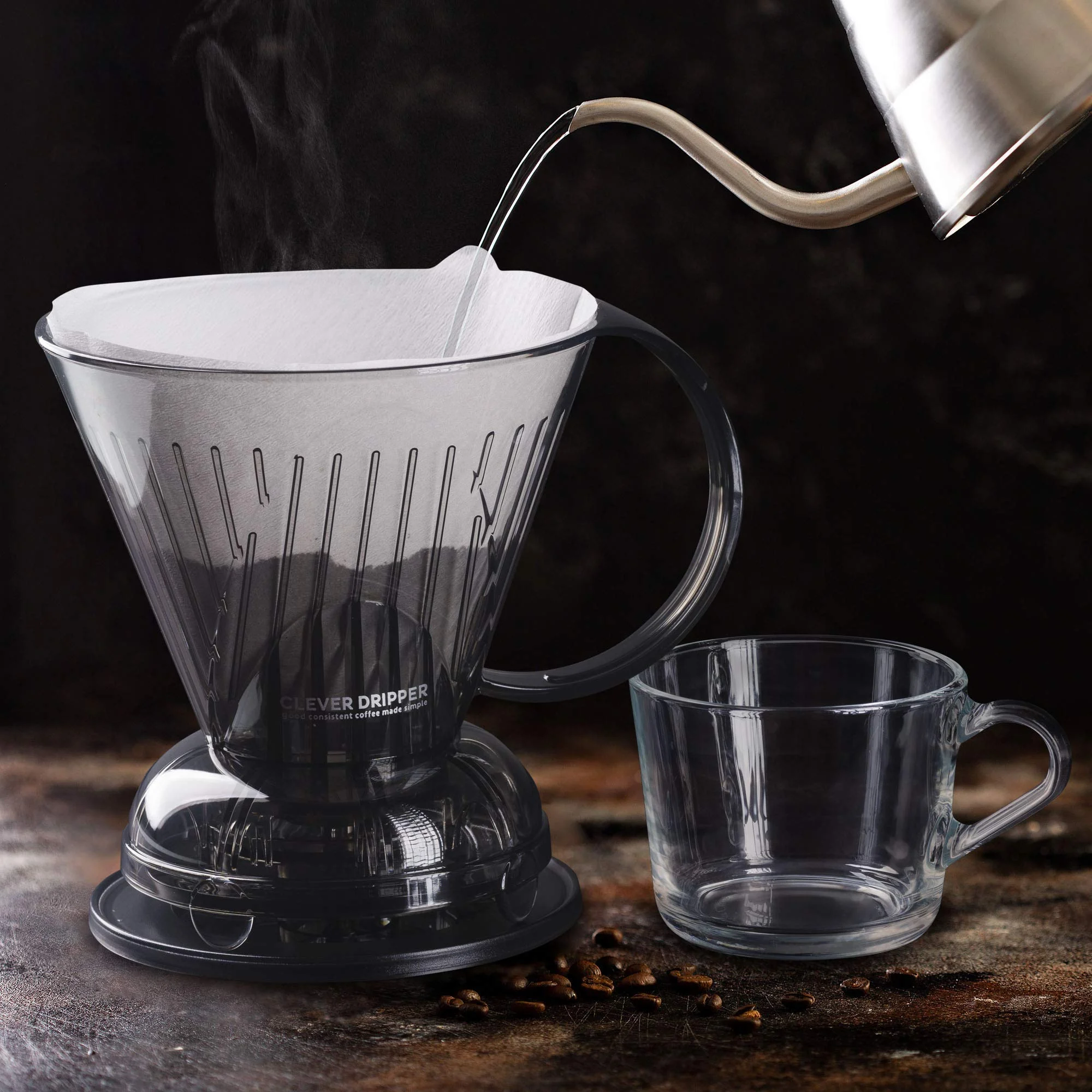 Clever Coffee Dripper and Filters, Large 18 oz (Grey)