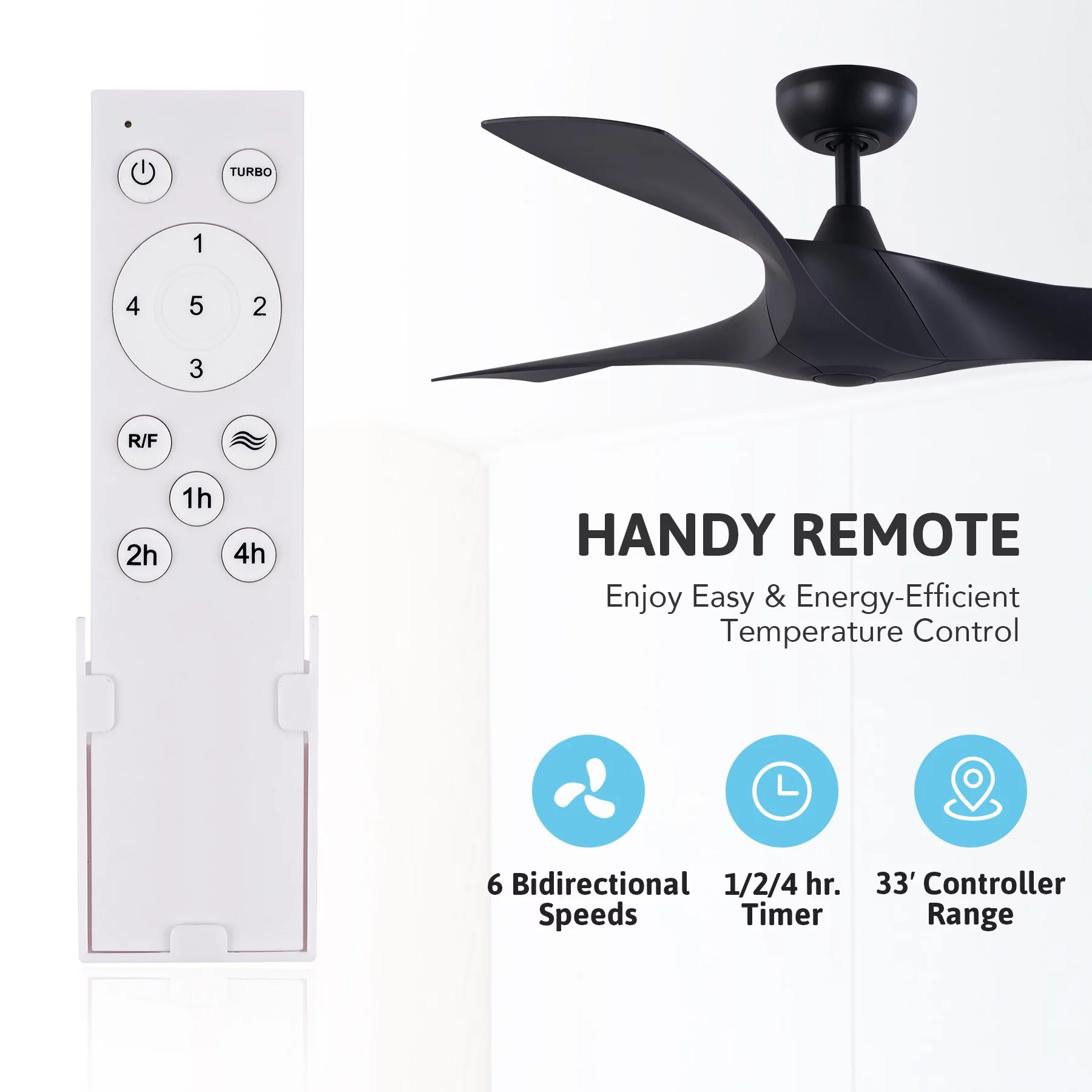 Bestco 52' Modern Ceiling Fan with Remote for Bedroom Kitchen More, Black