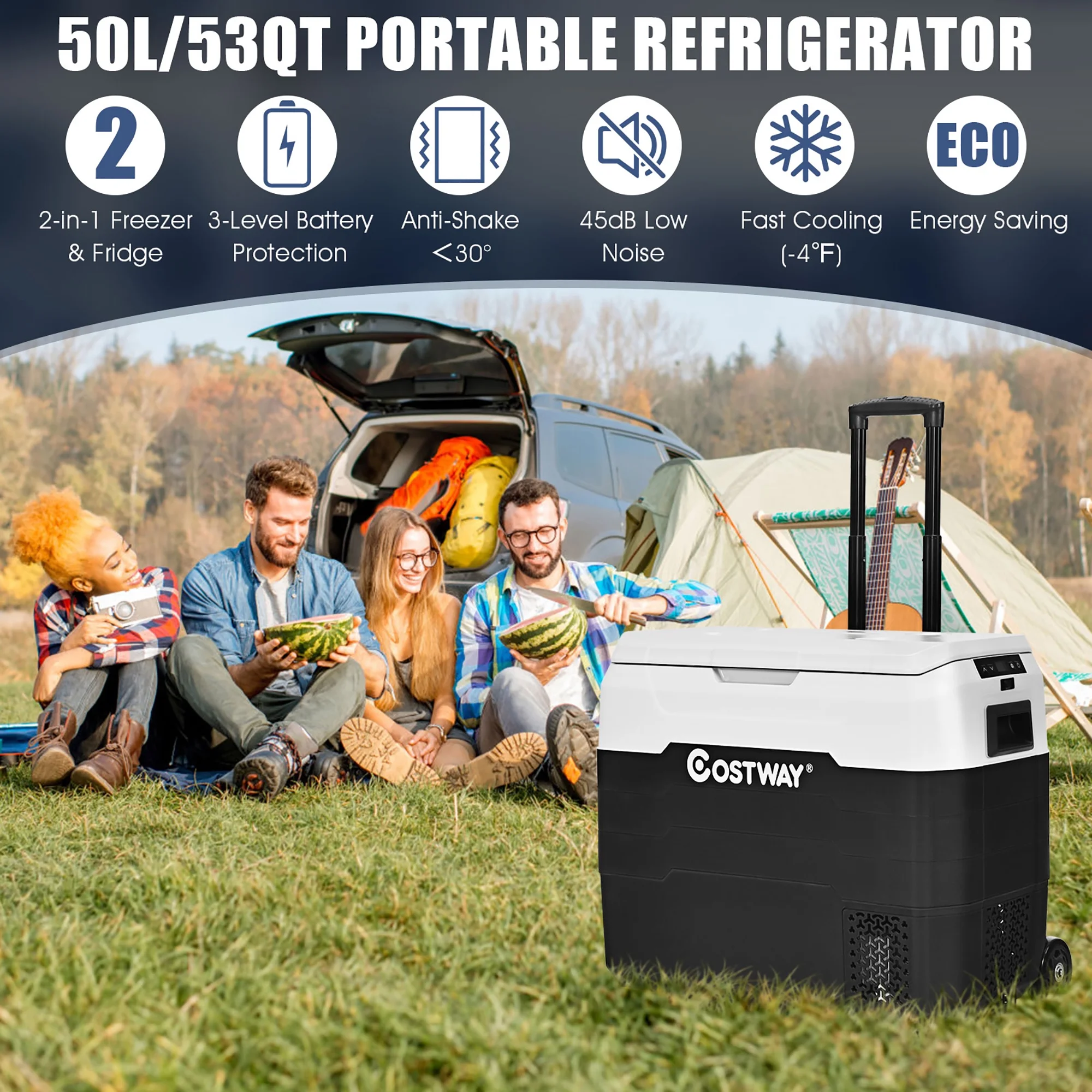 Costway 53 QT Portable Car Refrigerator Dual-Zone Car Cooler White