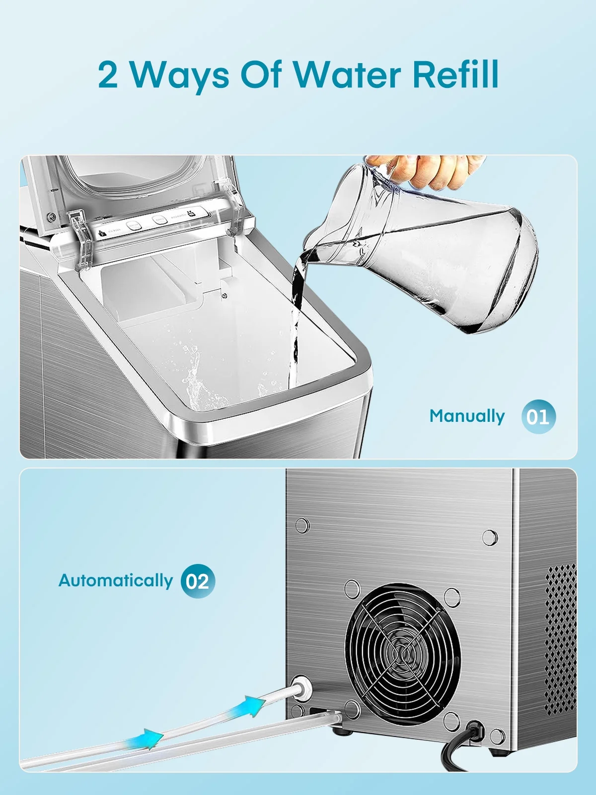 FOHERE Nugget Ice Maker Countertop, 30Lbs Pebble Pellet Ice per Day, Self-Clean, Stainless Steel, White