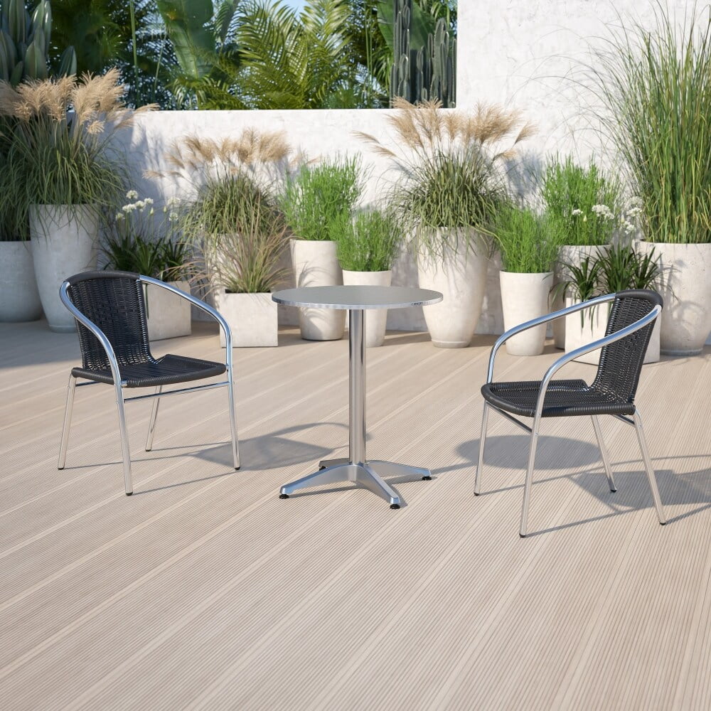 Flash Furniture Aluminum and Rattan Commercial Indoor-Outdoor Restaurant Stack Chair Aluminum and Dark Brown