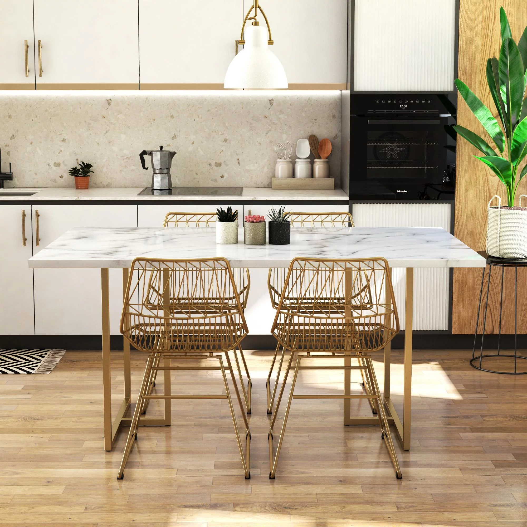 CosmoLiving Astor Dining Table, White Marble Top with Gold Legs