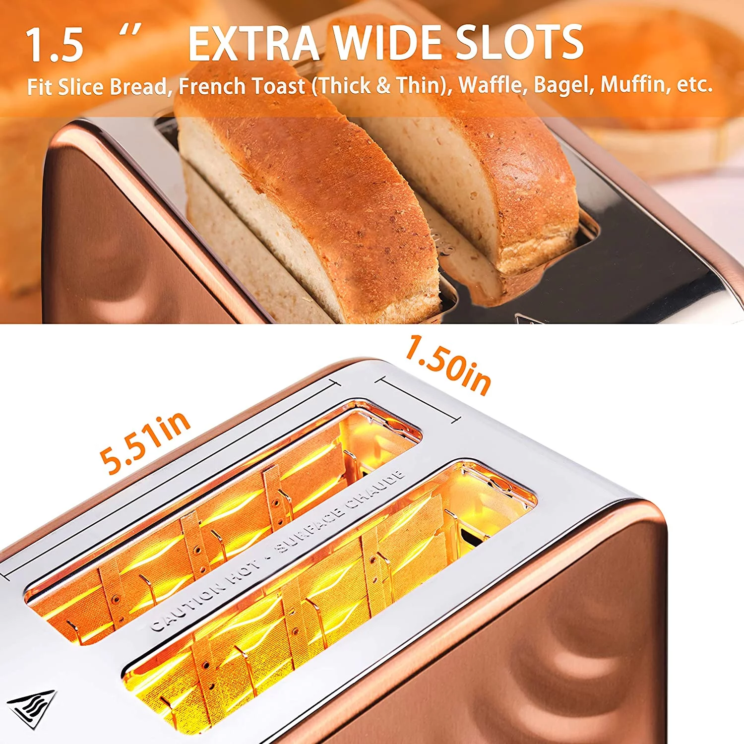 Cotomier Toaster 2 Slice, Rose Gold Stainless Steel Toaster with Defrost Bagel Cancel Function & 6 Shade Settings