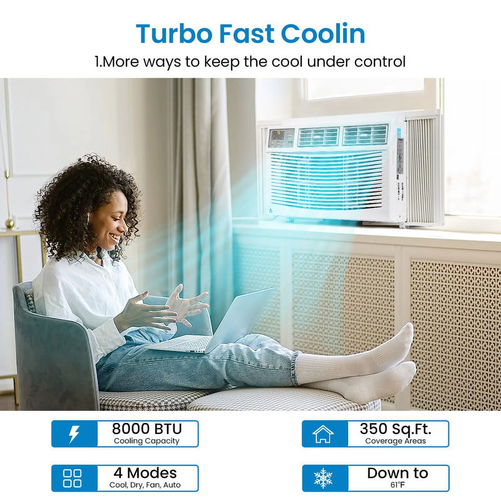 Aoile Window Air Conditioner 8,000 BTU, Smart Window AC Unit with Remote/APP Control and ECO Mode, Energy Saving