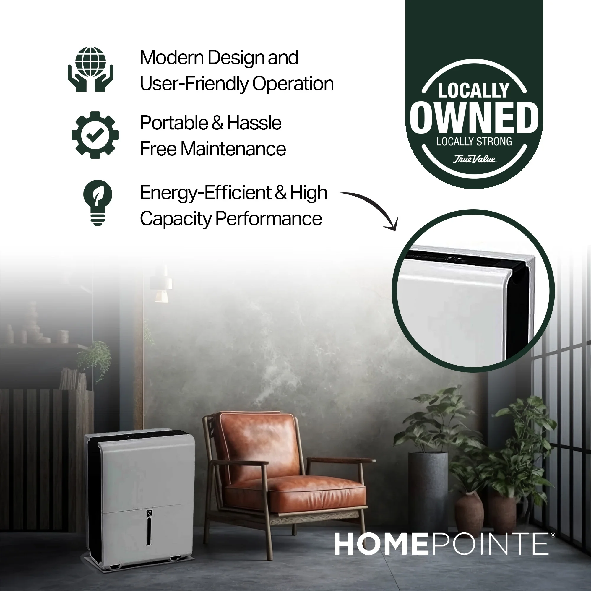 HomePointe 35 Pint 3,000 Square Feet Home Dehumidifier, White