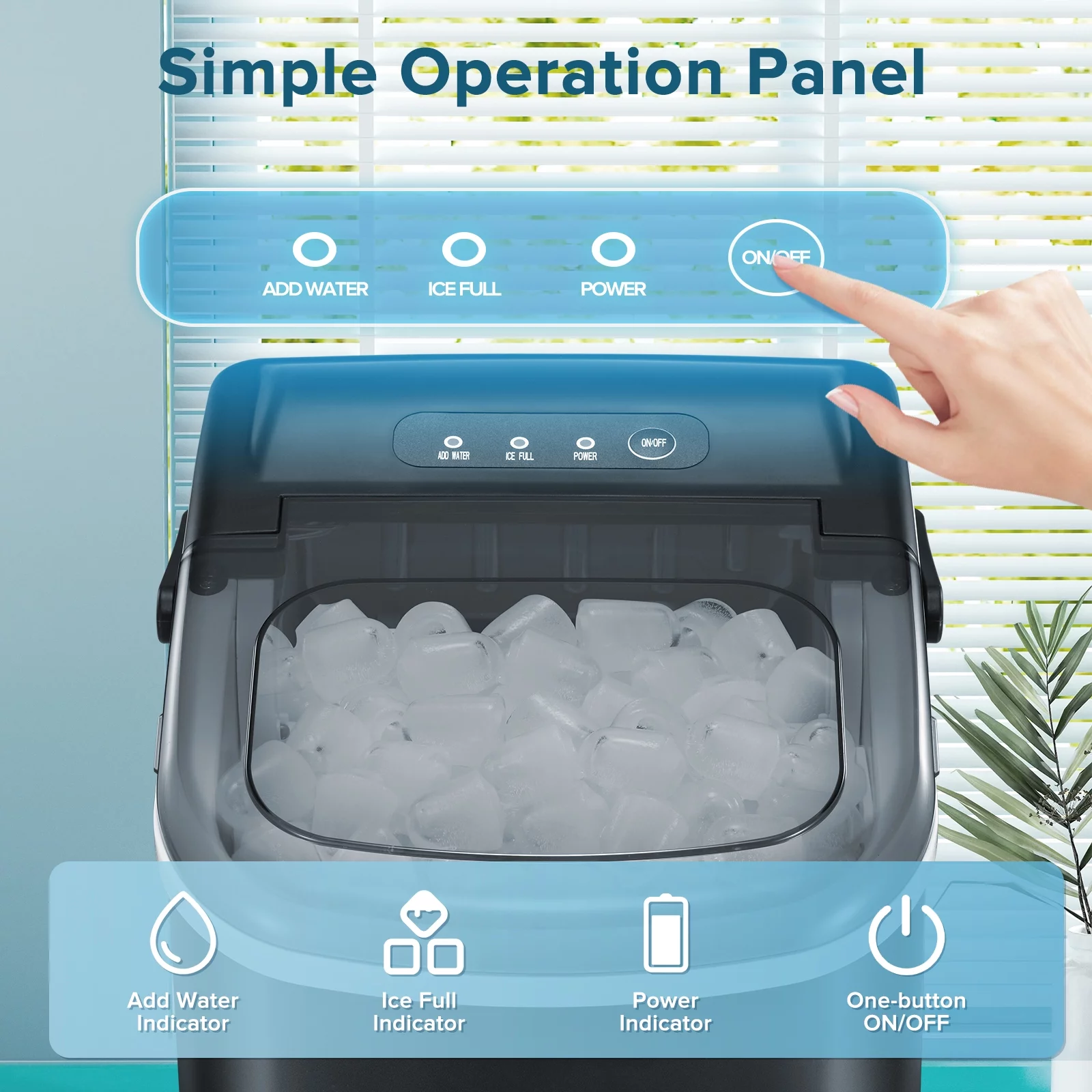 Auseo Countertop Ice Maker, Portable Ice Machine with Handle, 26Lbs/24H, 9 Cubes Ready in 6 Mins, One-Click Operation Ice Makers with Ice Scoop and Basket, for Kitchen/Office/Bar/Party (Black)