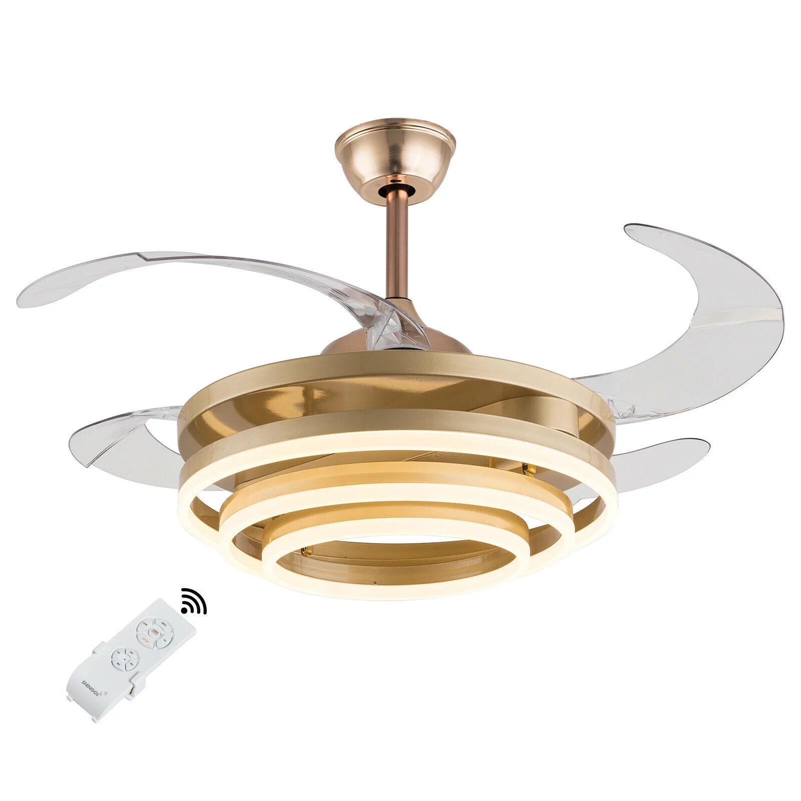 42' Modern Ceiling Fan Light LED Chandelier Lamp 4 Blade 3-Color 3Speed Remote Ceiling Fan Light LED Retractable Blade Lamp W/Remote Control For Bedroom Fan Chandelier Retractable Ceiling Fan