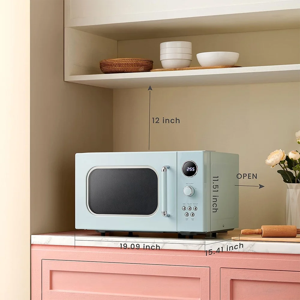 Countertop Microwave Oven w/9 Preset Programs, LED Digital Display, Timer, Green