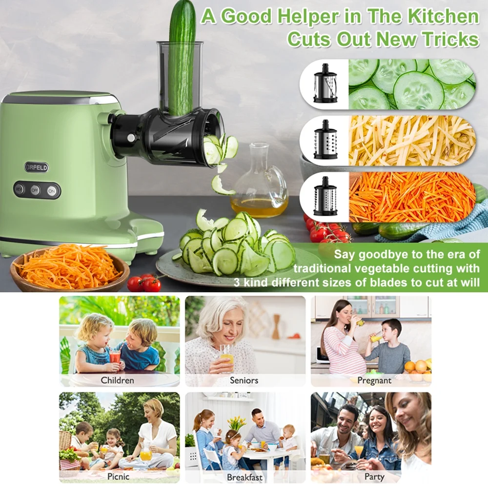 Cold Press Juicer Machines for Fruits and Vegetables, 92% High Juice Yield, 3 Kinds of Steel Blades, Juice & Pulp Separation Meat Ginder Green