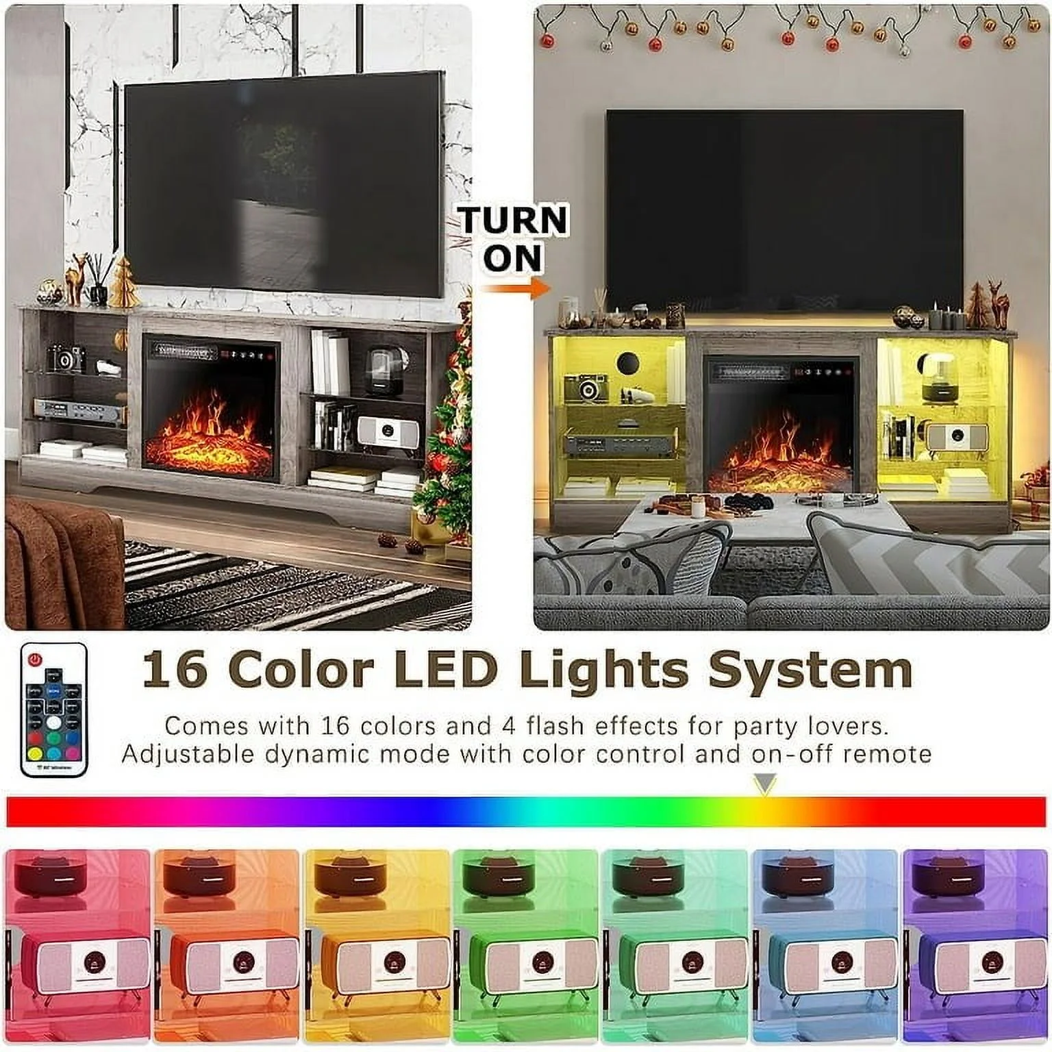 Bossin 58' Fireplace TV Stand with 18'' Electric Fireplace,Modern Entertainment Center for 65'' TVs,TV Console Grey