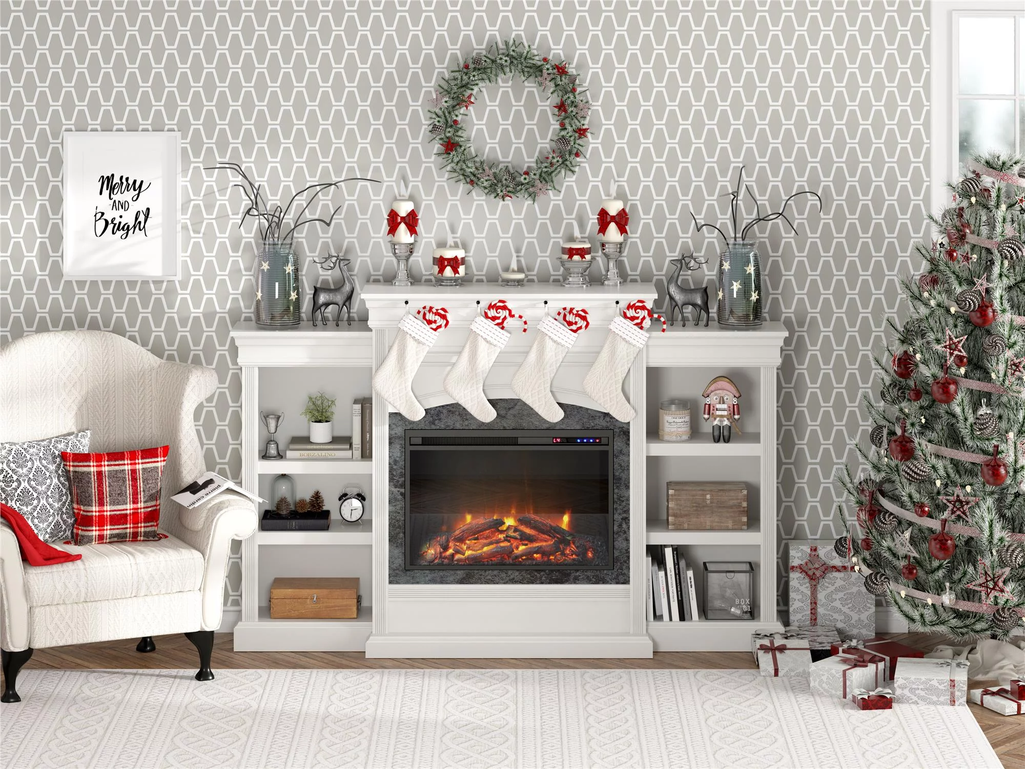 Ameriwood Home Lavina Mantel Fireplace, White