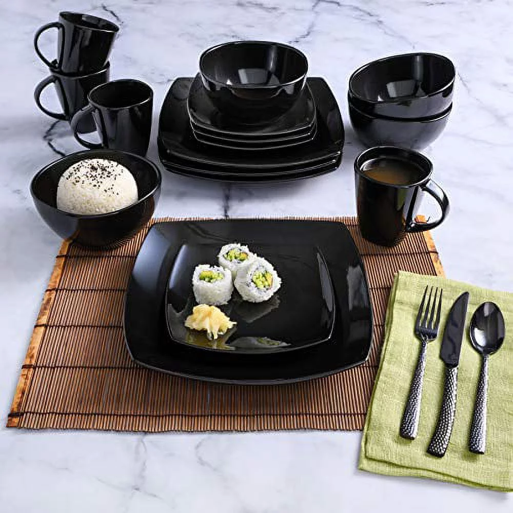 Gibson Soho Lounge Square 16-Piece Dinnerware Set - Black