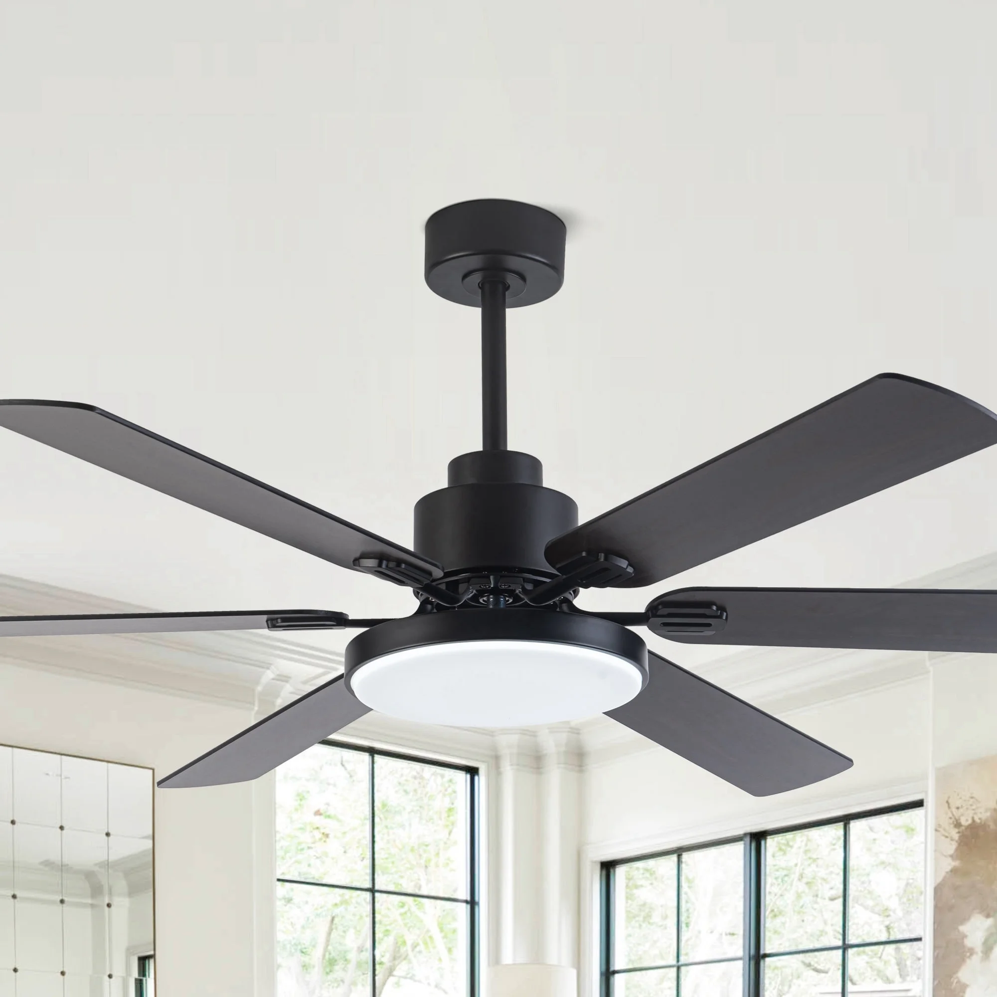 60-in Modern 6-Blade Dimmable LED Ceiling Fan with Light and Remote Matte black