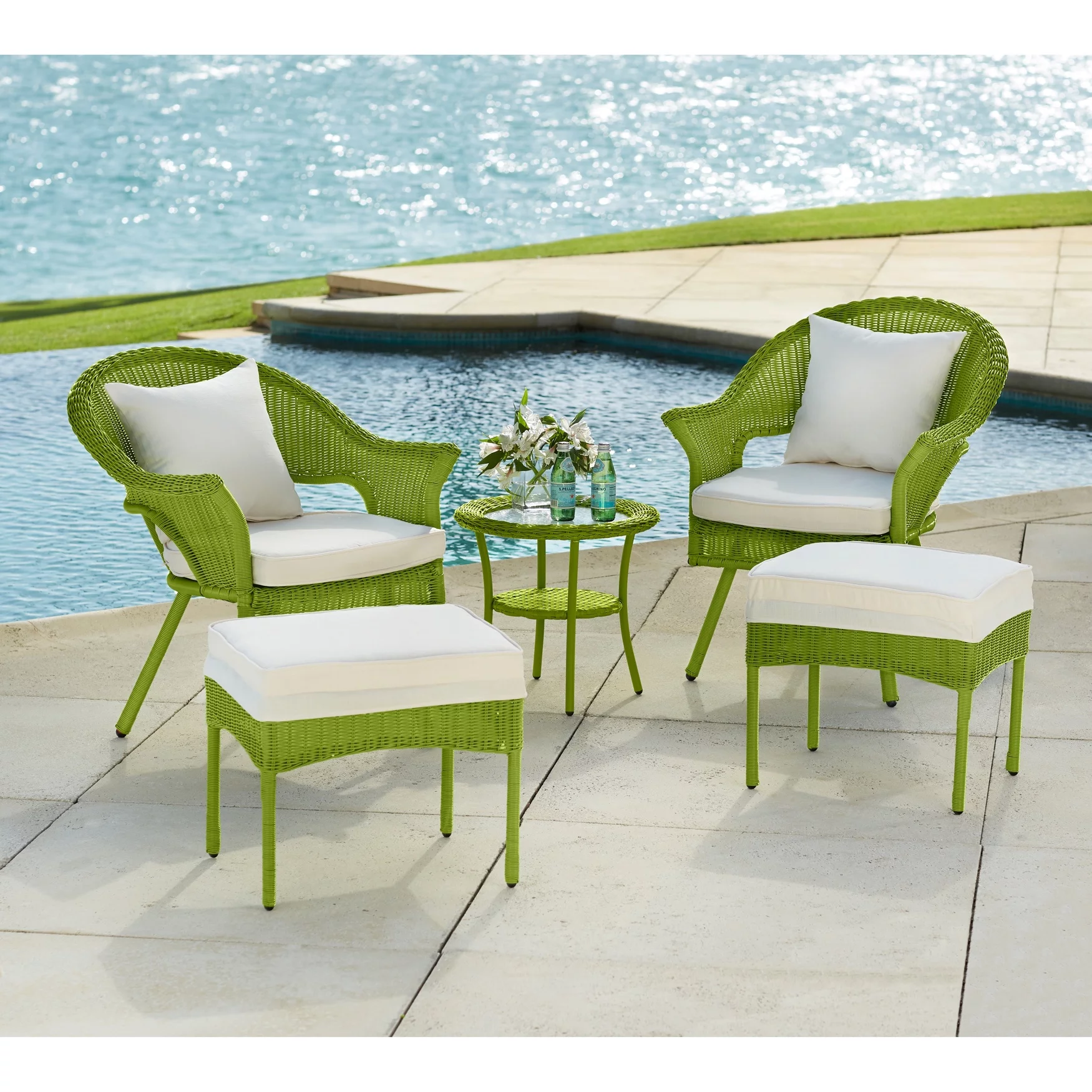 BrylaneHome Outdoor Weather Resistant Roma Hand-Woven Resin Wicker Stacking Chair + Free Seat & Back Cushions for Home, Backyard, Deck, Patio (250 Lb Capacity) - Willow Green