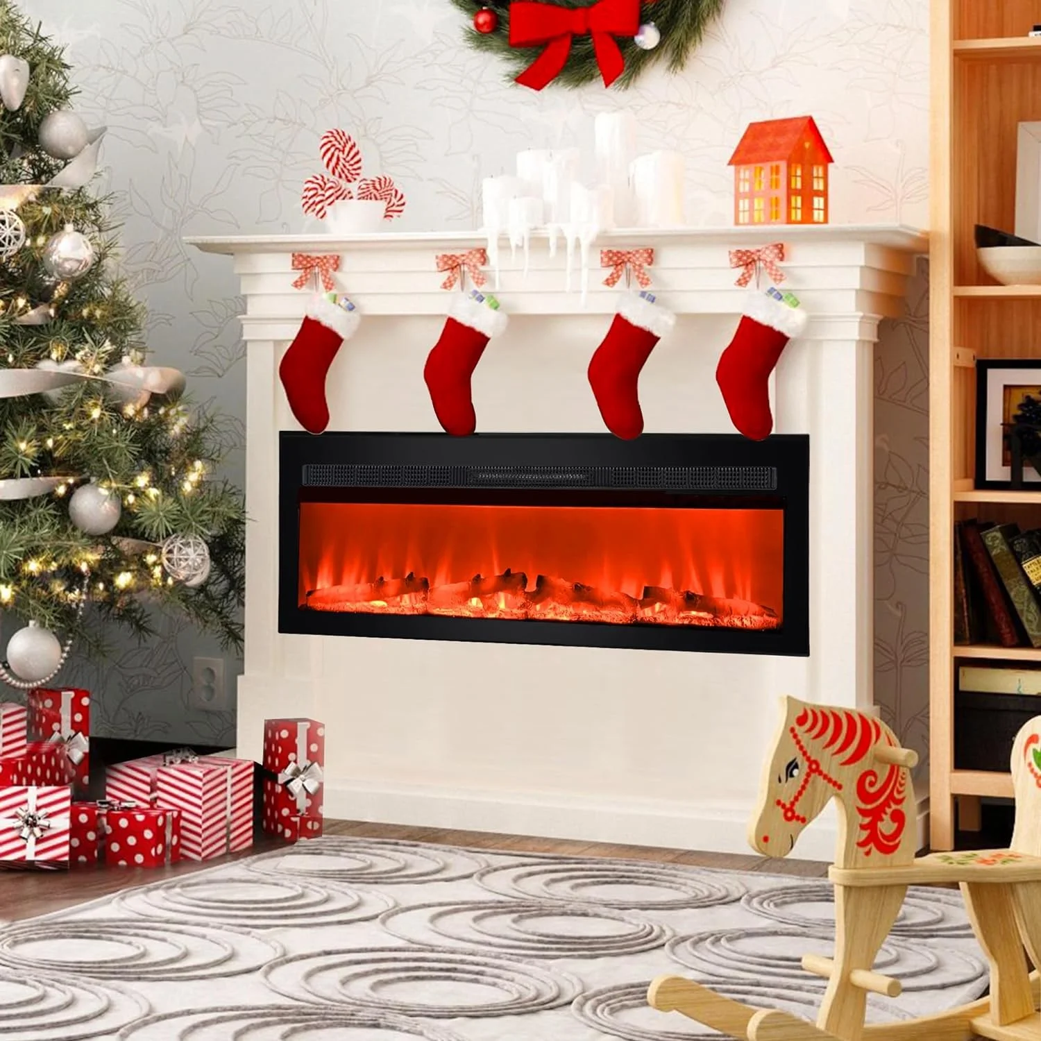 CozyHom 50 Inch Electric Fireplace, Recessed Wall Mounted Electric Fireplace Inserts, Adjustable Flame Colors & Temp Fireplace with Touch Screen and Remote Control