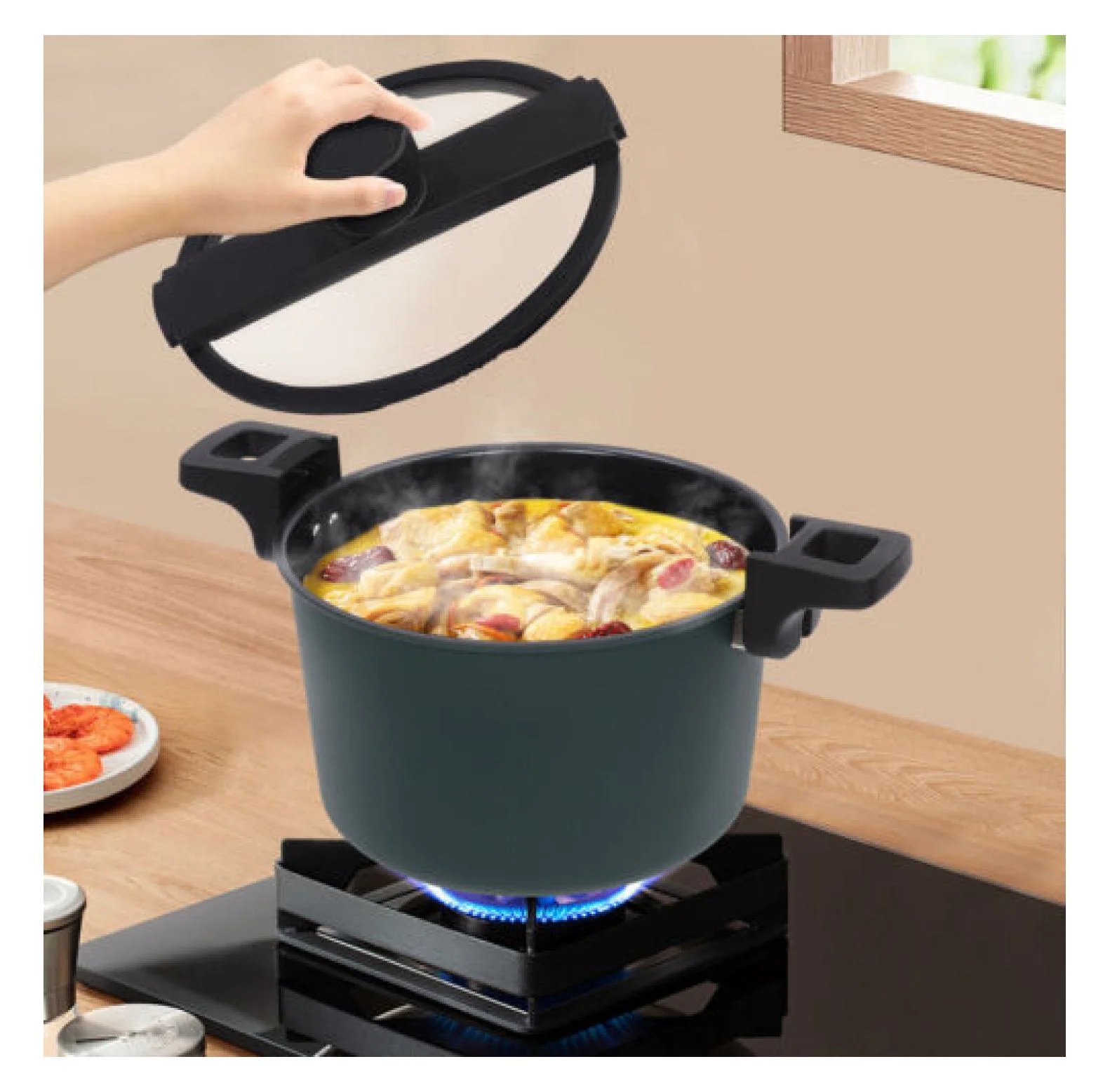 6L Micro Pressure Cooker, Pressure Canner with One-hand Operating Glass Lid