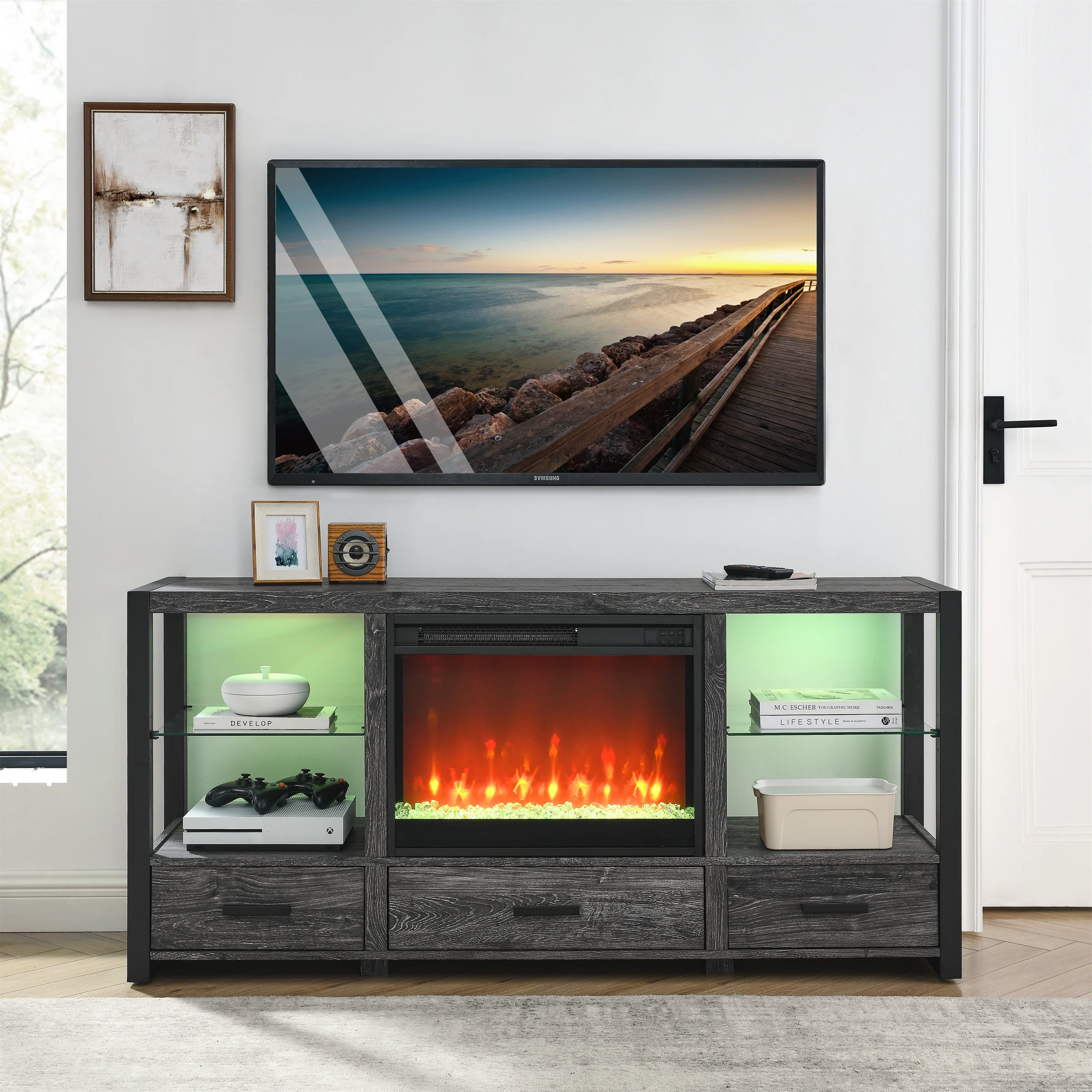 23' Electric Fireplace insert with Remote Control, Embedded Insert Infrared Quartz Heater with 8 Flame Colors & Overheating Protection, Freestanding & Recessed 3D Electric Fireplace Insert, 1400W