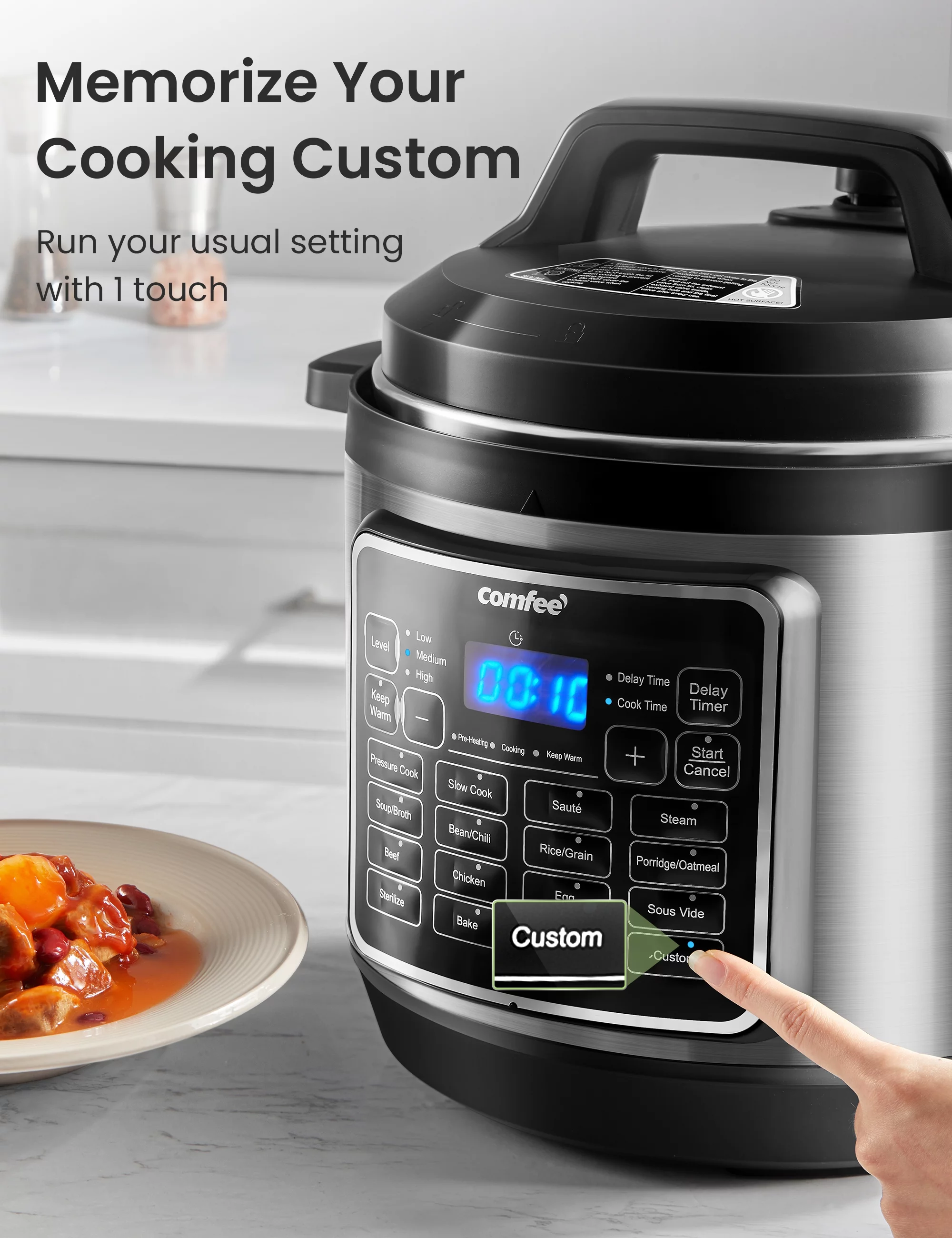 COMFEE' 16 in 1 Electric Pressure Cooker Instant Multi Cooker Olla de Presion Non-Stick Pot Yogurt Maker Rice Cooker Slow Cooker Saut�� Steamer 8 Quarts Stainless Steel
