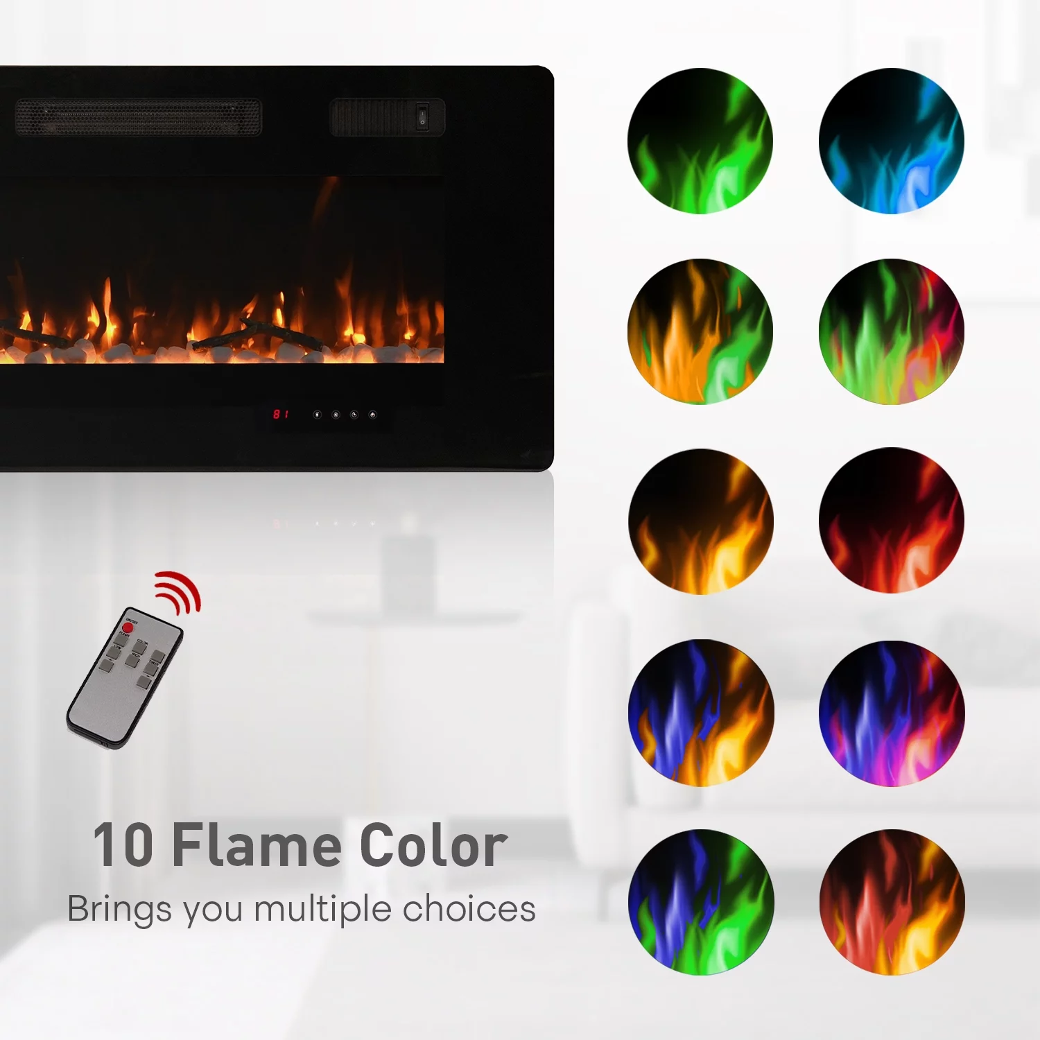 40' Electric Fireplace Recessed 4.13' Ultra-Thin Insert, Wall Mounted and In-Wall Easy Installation with Remote Control, 700W/1400W, Low Noise (Fake Fire)