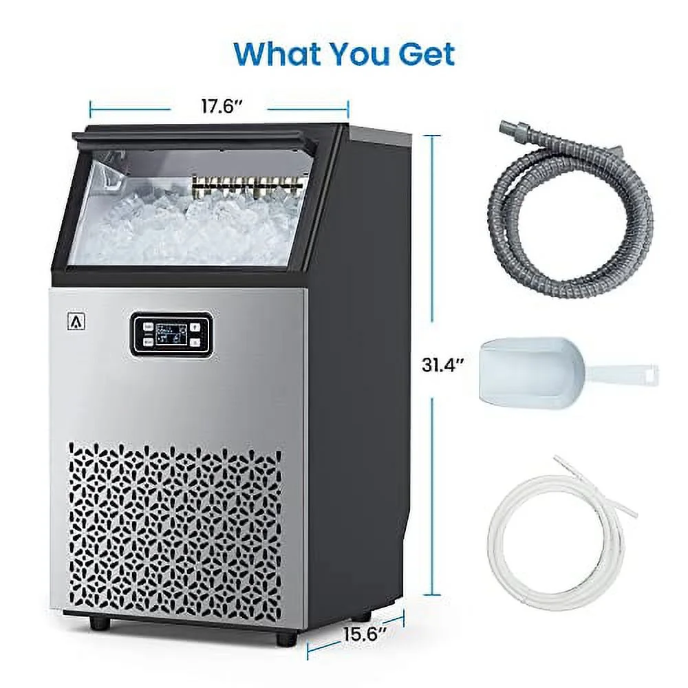 Countertop Nugget Ice Maker, 150lbs/24H Stainless Steel Under Counter ice Machine with 33lbs Ice Storage Capacity, 24H Timer, Self-Cleaning, Small Portable Ice Maker Machine for Home, Office, Bar