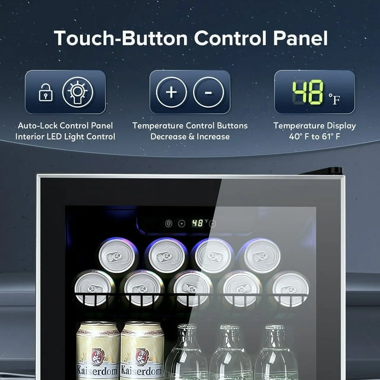 KISSAIR 126 Can Beverage Refrigerator and Cooler with Glass Door, Freestanding Wine Chiller for Home/Office/Bar-Black
