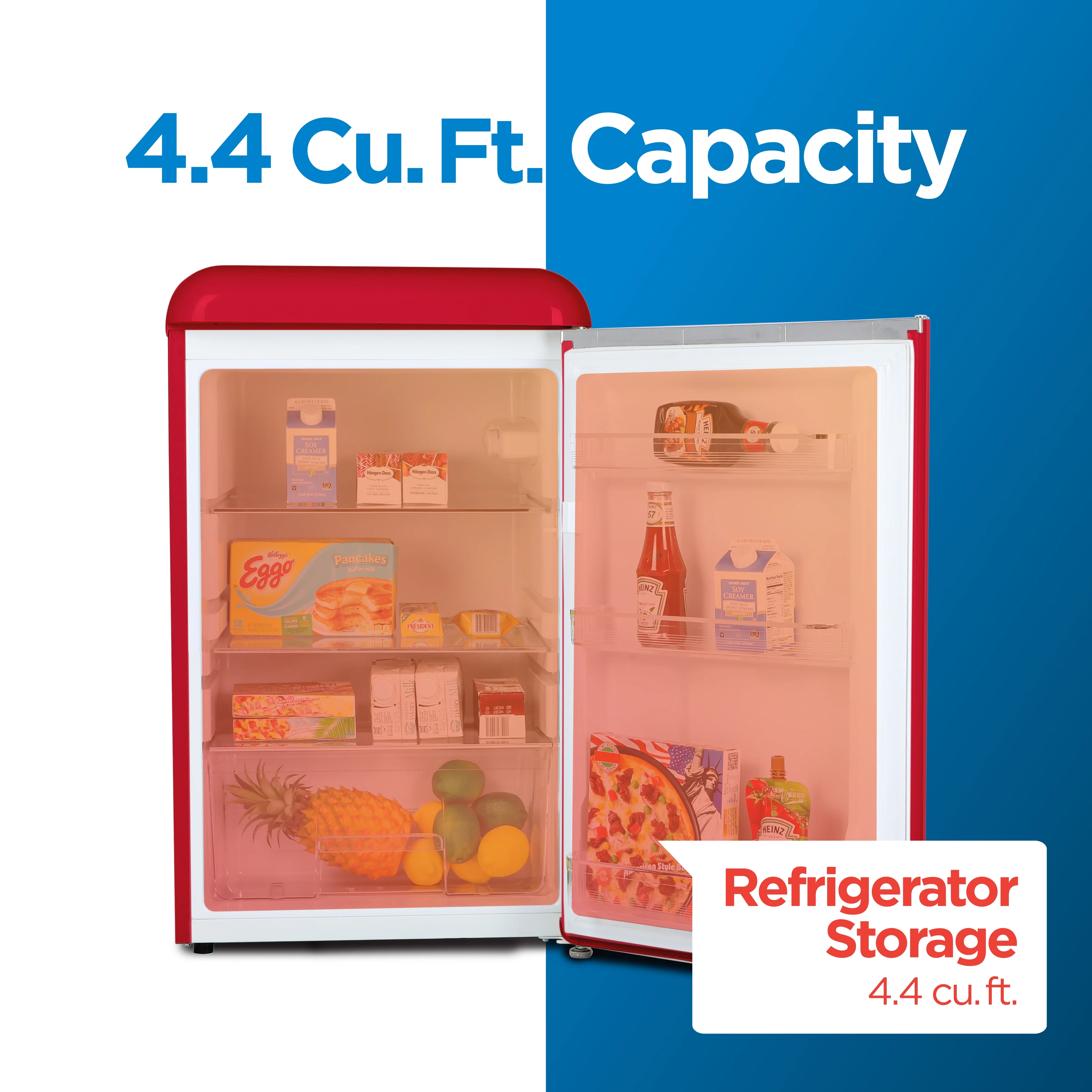 COMMERCIAL COOL 4.4 Cu. Ft. Refrigerator, Vintage Style Refrigerator with 2 Slide-Out Glass Shelves, Retro Fridge with Chrome Plate Handle, All-Refrigerator ��