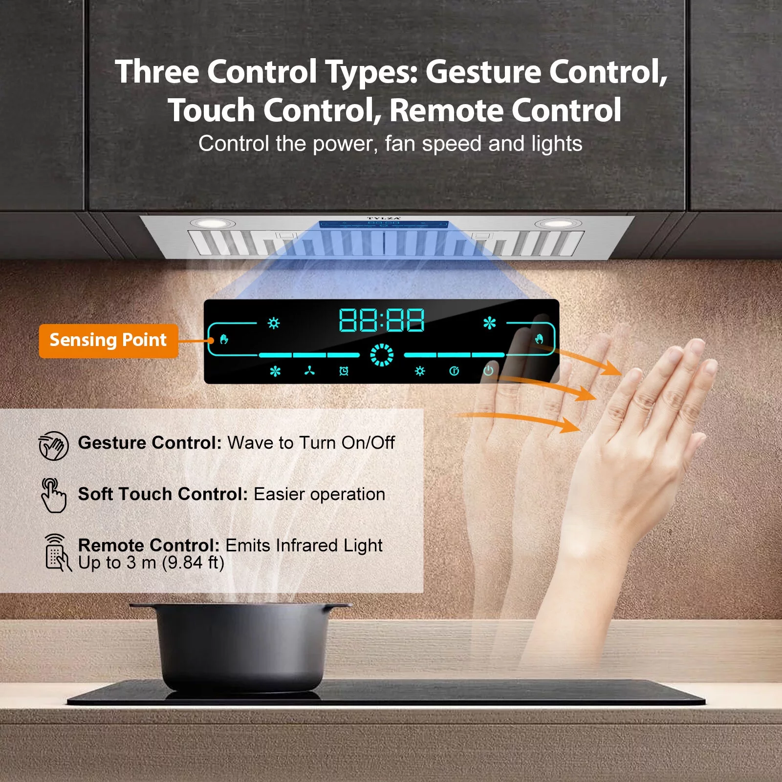 30' Under Cabinet Range Hood Kitchen Stove Vent Hood, with 900 CFM, 4 Speed Gesture Sensing&Touch Control Panel