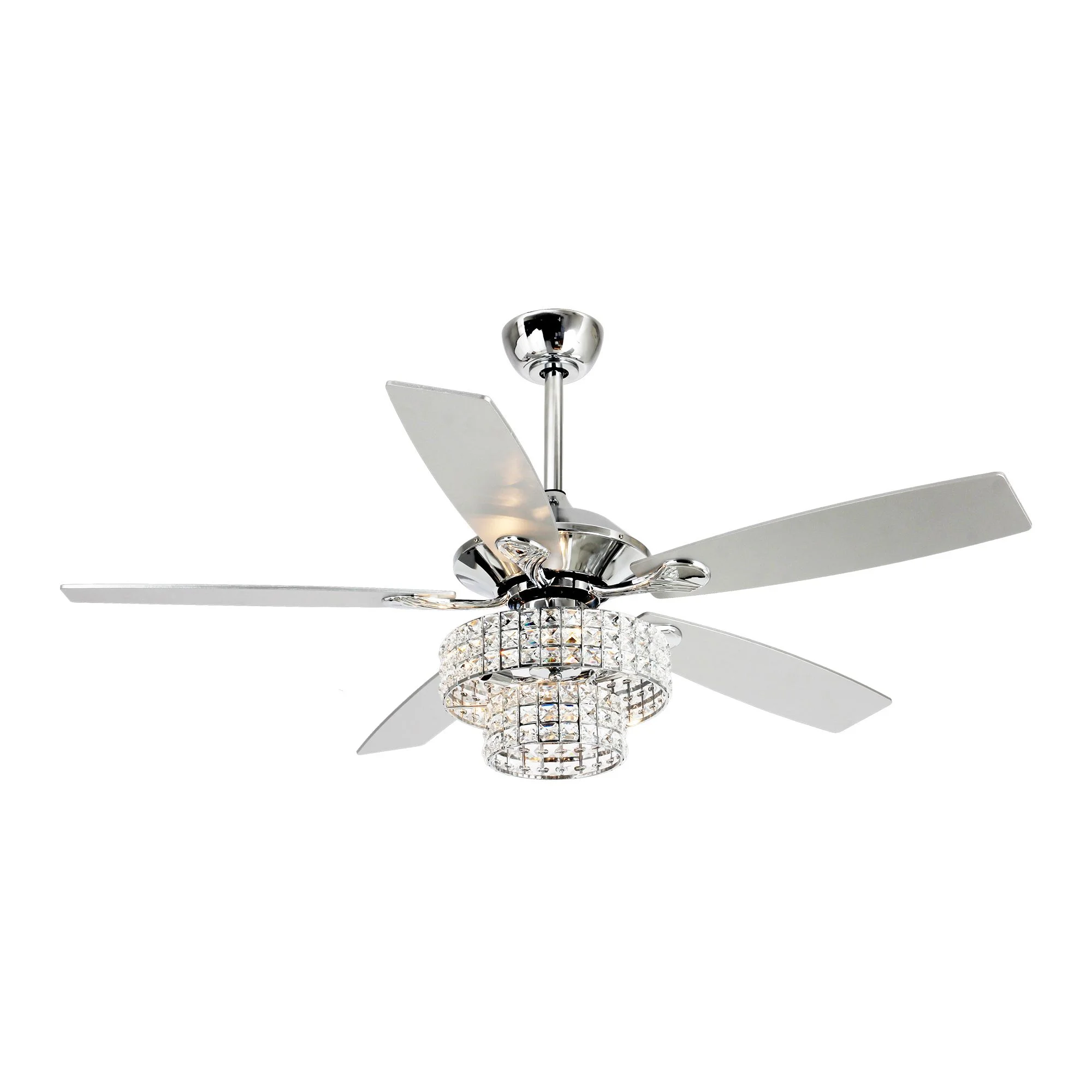 52' Modern Crystal Ceiling Fan with Lights Remote Control Reversible 5 Blades Chandelier Fan, Chrome
