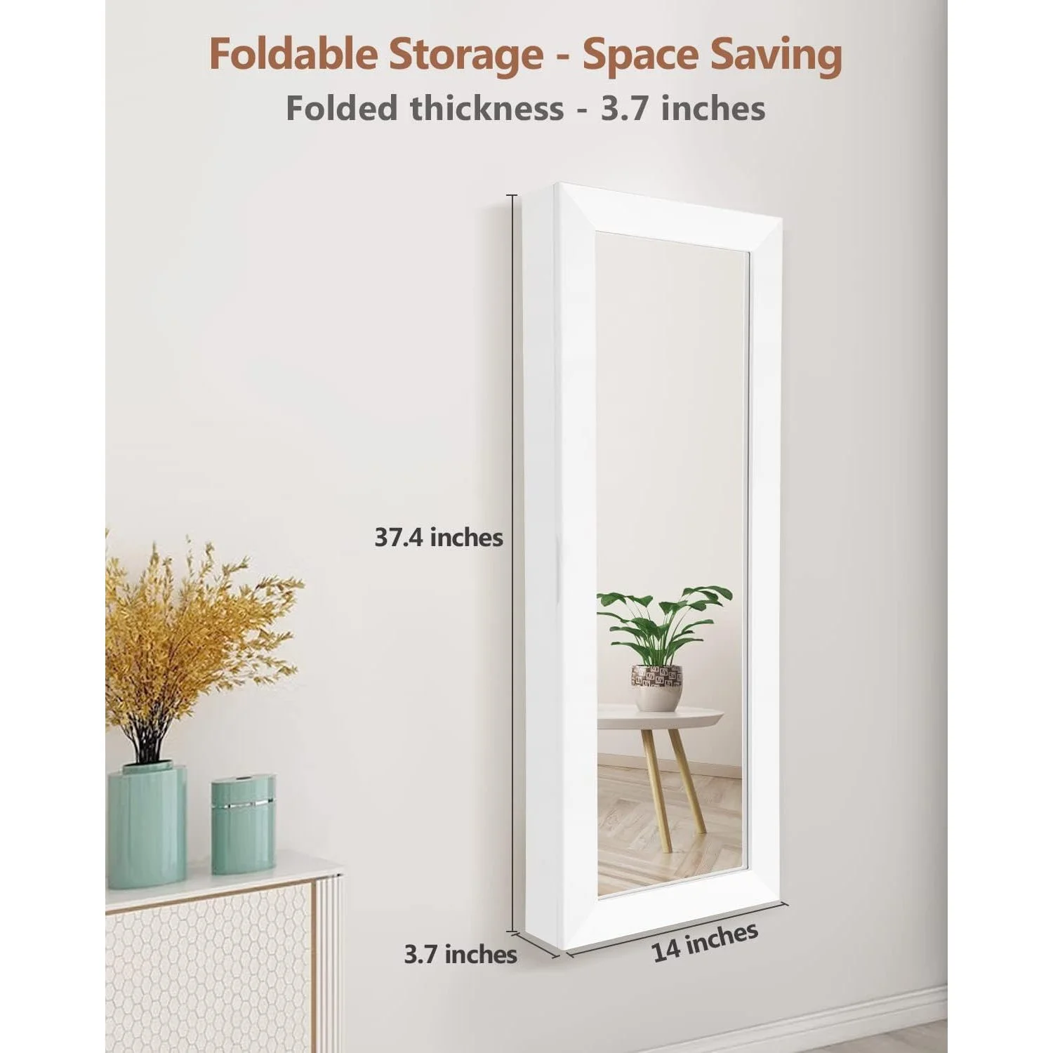 HElectQRIN Wall Mounted Ironing Board Cabinet, Foldable Hanging Ironing Board with Mirror, Fold Down Wall Mount Ironing Center for Small Spaces with Built in Fabric Cover, White