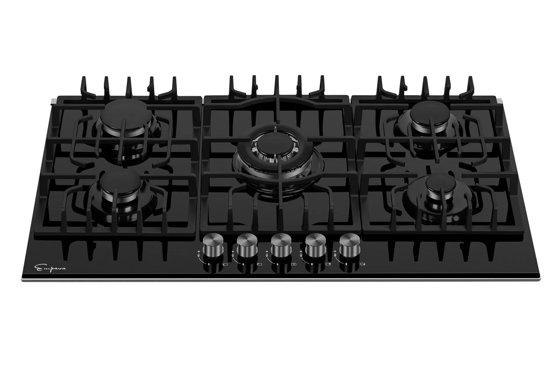 Empava 30 in. Gas Stove Cooktop 5 Italy Sabaf Sealed Burners Lpg Convertible in Black Tempered Glass