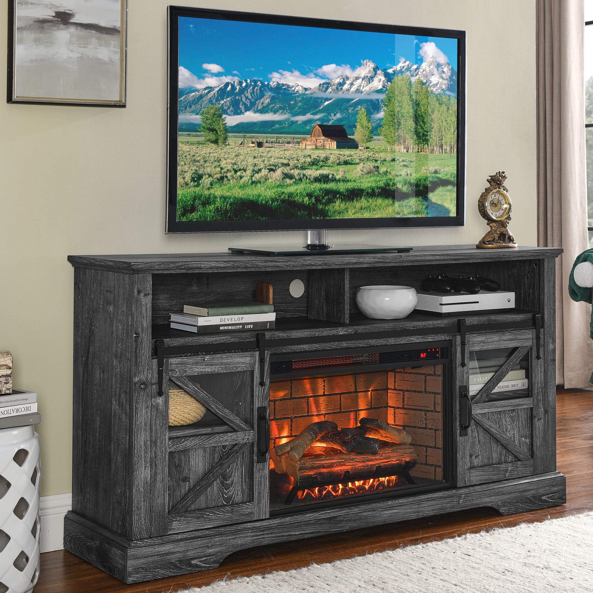 Gray Electric Fireplace Heater TV Stand for TVs Up to 70