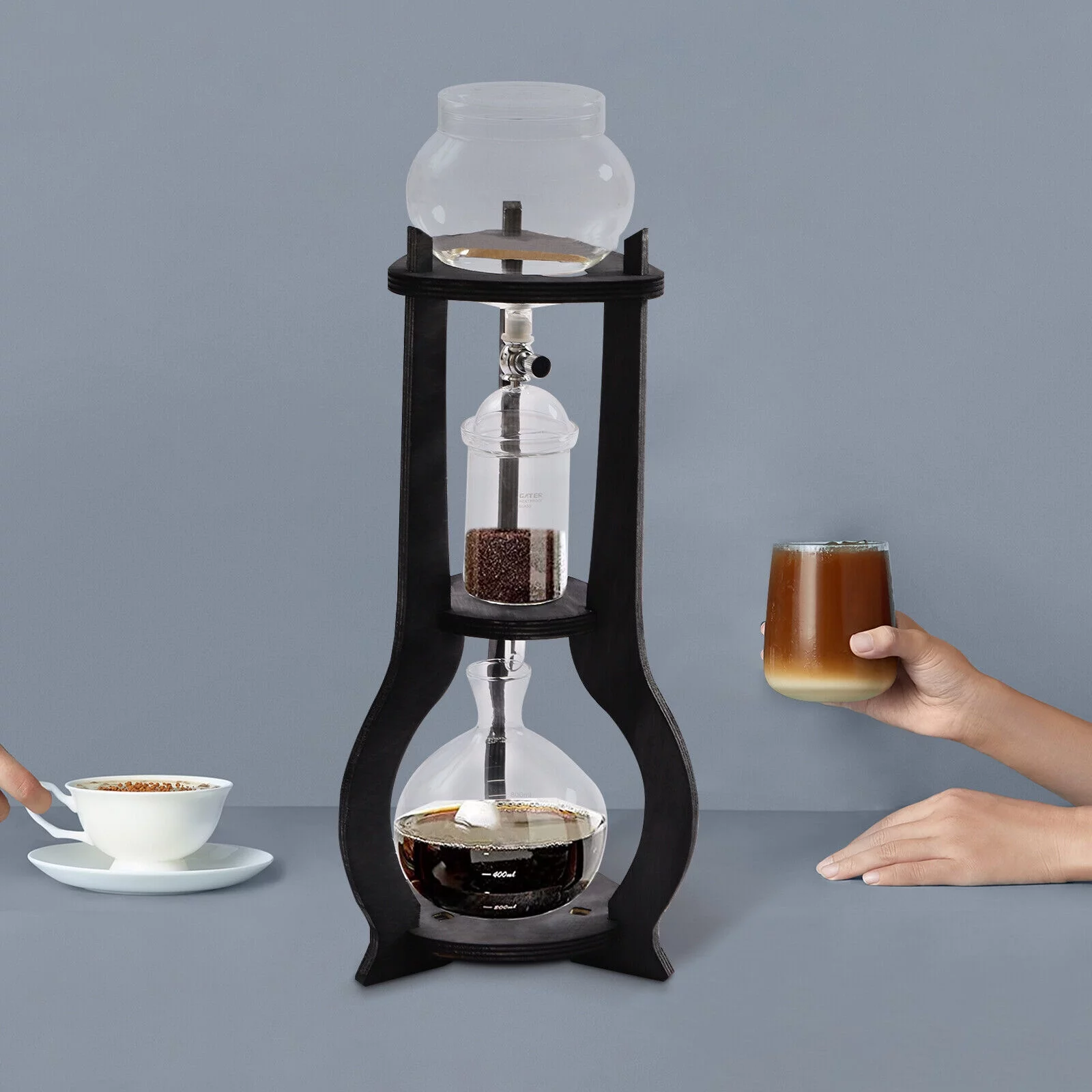 Ice Cold Coffee Brewer,6-8 Cups Stainless Steel High Borosilicate Glass Dripper Coffee Maker Gray
