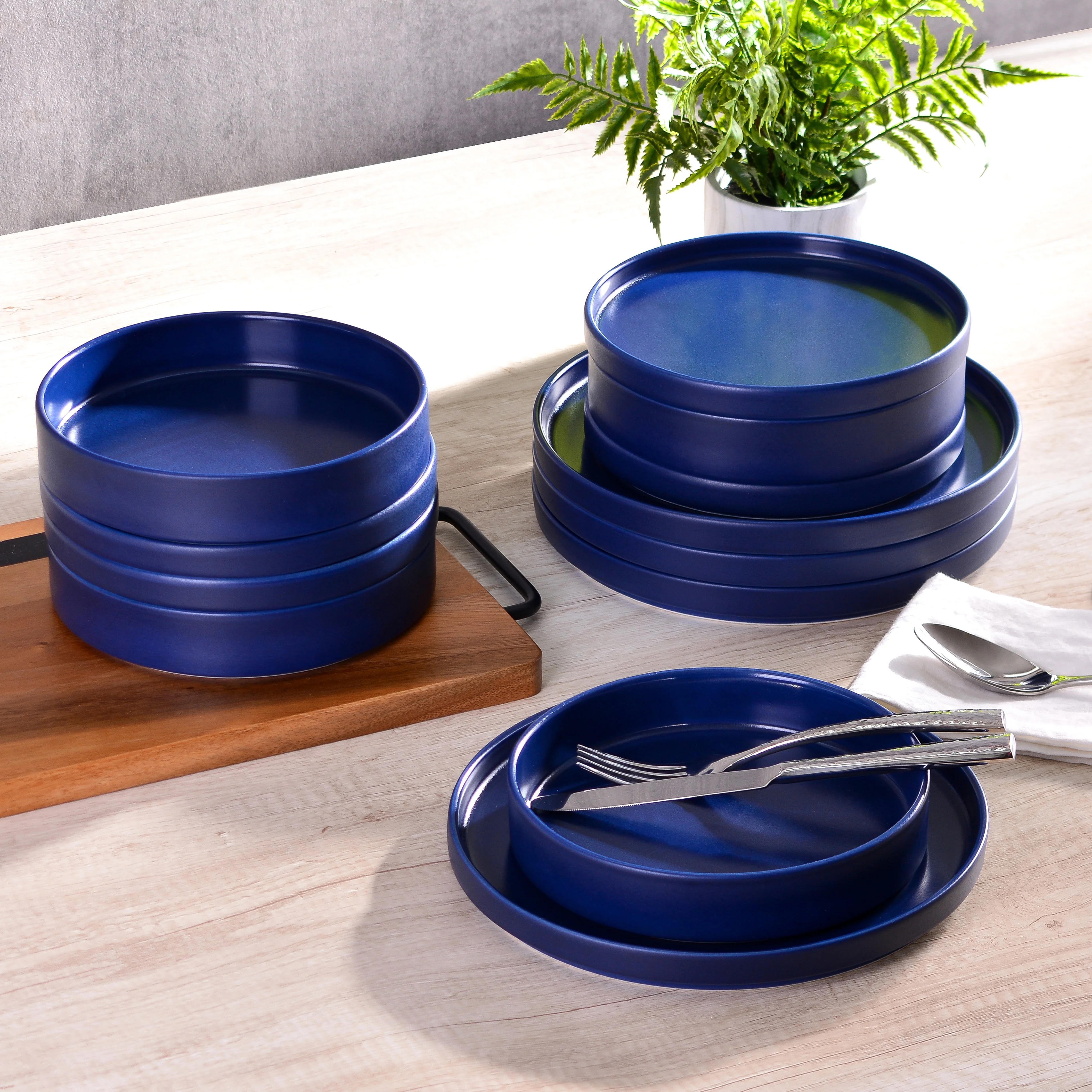 222 Fifth Kaden Stoneware Dinnerware Set, 12-piece, Blue