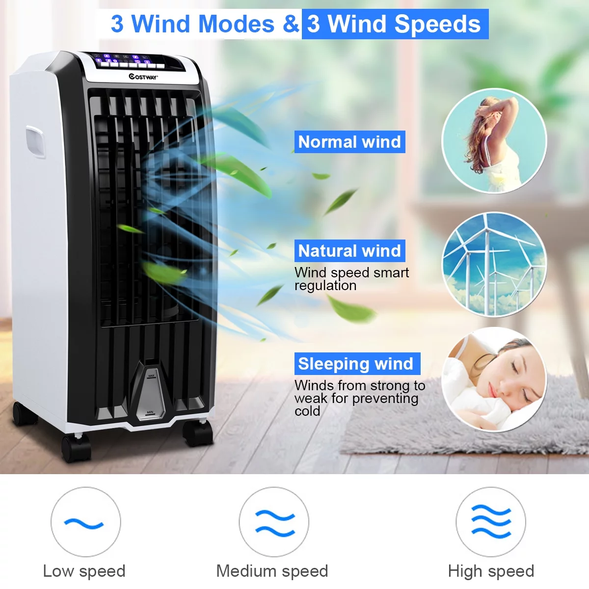Costway Evaporative Portable Cooler Fan Anion Humidify W/ Remote Control