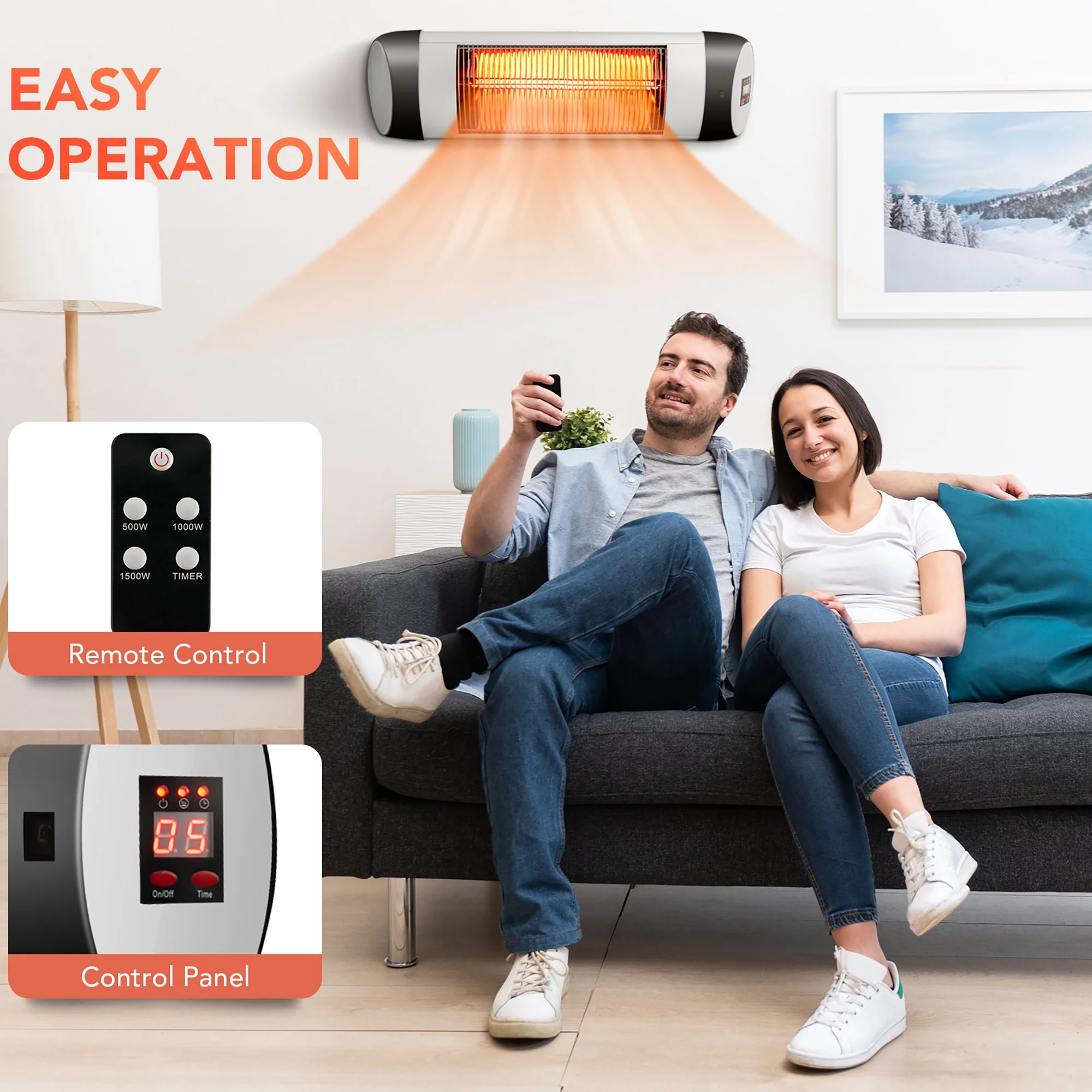 Costway Patio Electric Heater Wall-Mounted Infrared Heater W/ Remote Control