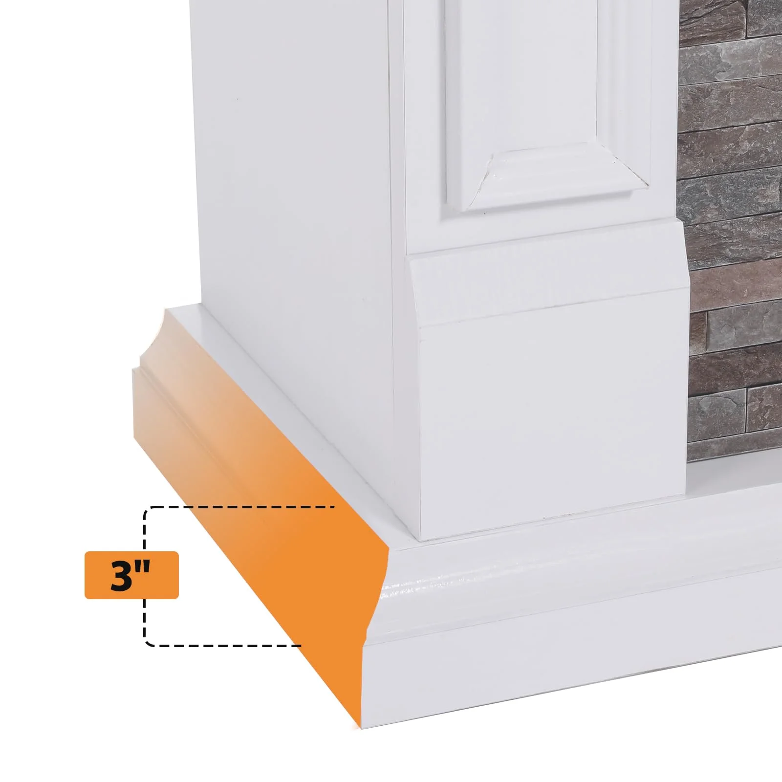 44'W Electric Fireplace Mantel, Wooden Stacked Stone Surround Free Standing Fireplace, with Remote Control, Adjustable LED Flame for Living Room, Bedroom,White