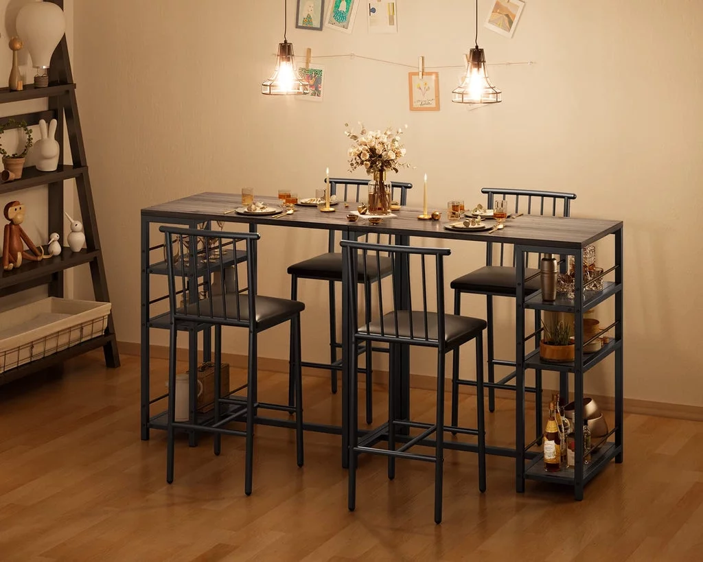 3-Piece Wooden Counter Height Dining Table Set, Aiho Small Kitchen Table for Kitchen, Dining Room - Gray