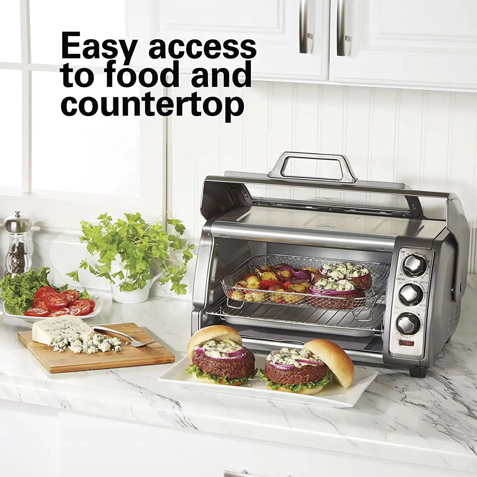 6 Slice Countertop Convection Toaster Oven - Easy Reach With Roll-Top Door (Silver)