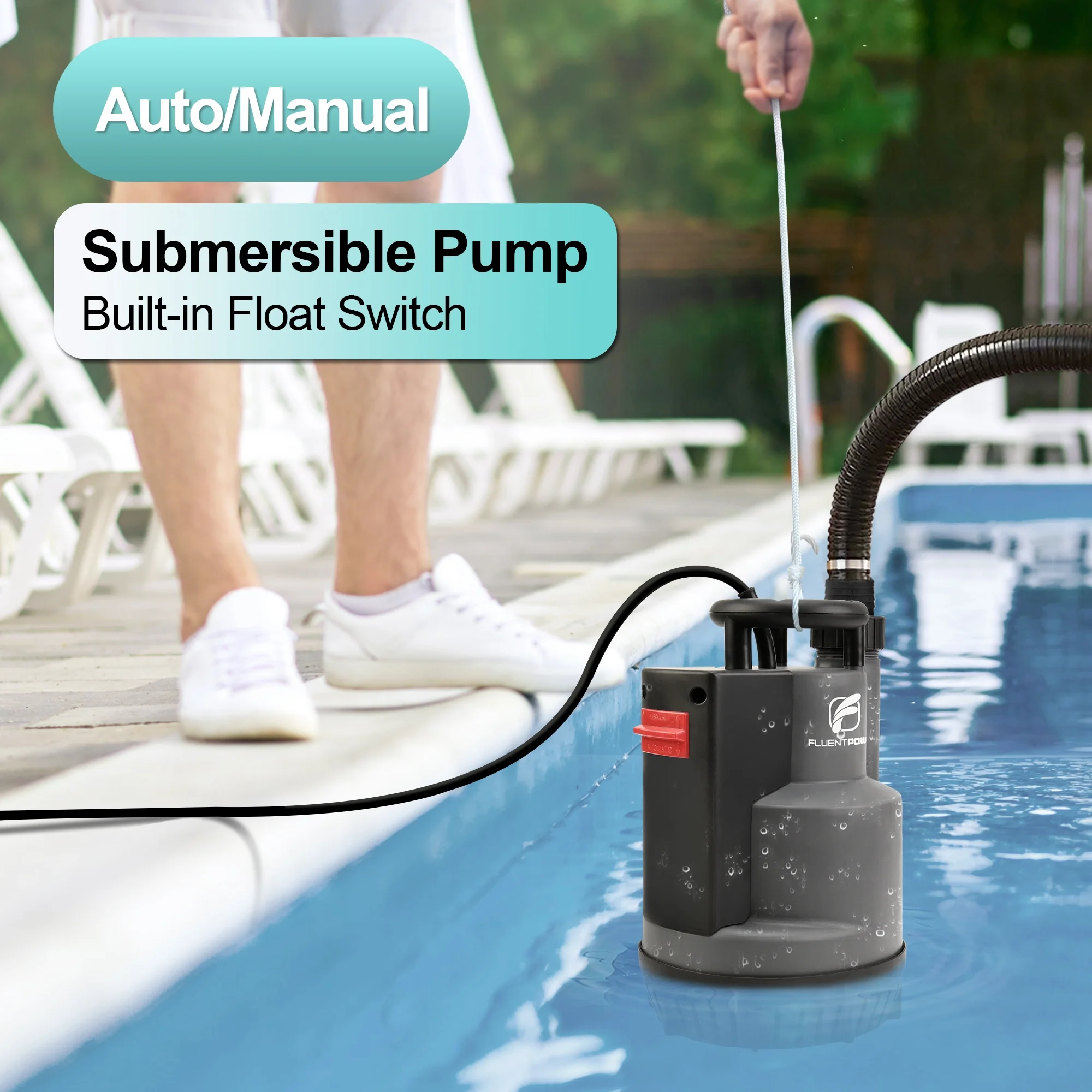 Fluentpower 1/2HP Utility Pump 2500GPH Submersible Sump Pump, Automatic/Manual Mode by Integrated Float Switch