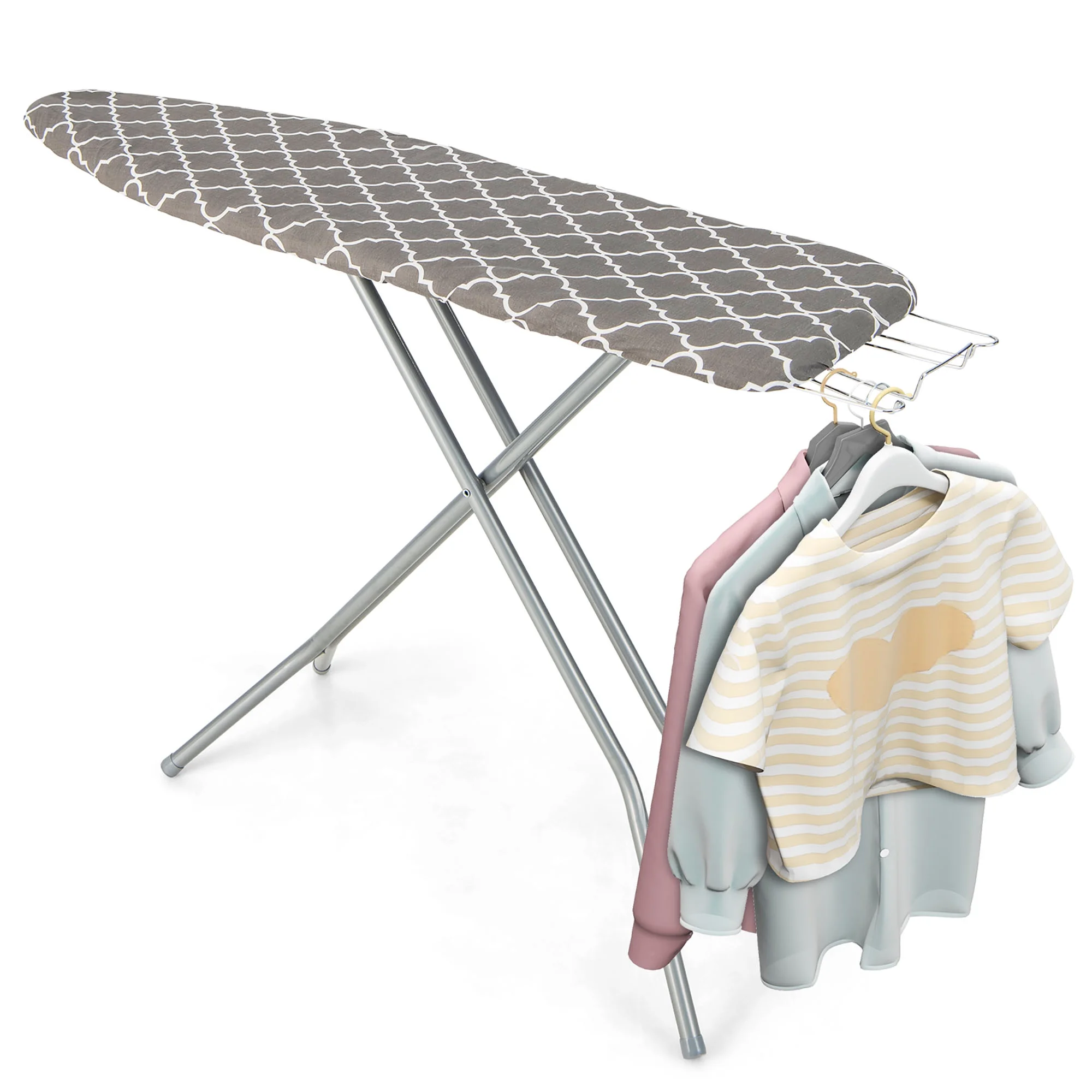 Gymax 60'' x15'' Foldable Ironing Board Iron Table w/ Iron Rest Extra Cotton Cover Gray