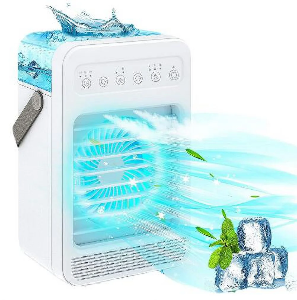 Flash Sale! Eewia Air Cooler, Air Cooler Promotion, Air Conditioner with 3 Speeds 7 Colors Light Humidifier Small Desk Cooler Fan for Room Camping Car Mute Portable Spray Fan White