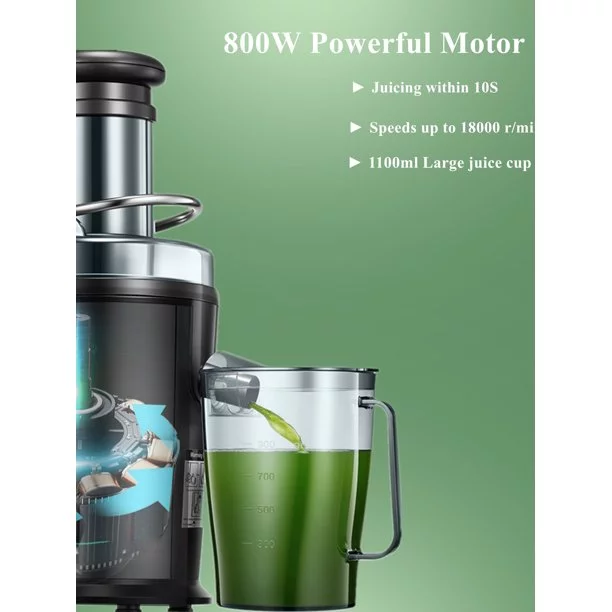 800W Centrifugal Juicer Machines with Large 3'' Feed Chute for Whole Fruits & Vegetables Easy to Clean with Brush, 304 Stainless Steel Juice Extractor with Dual Speeds, Anti-Drip & BPA-Free